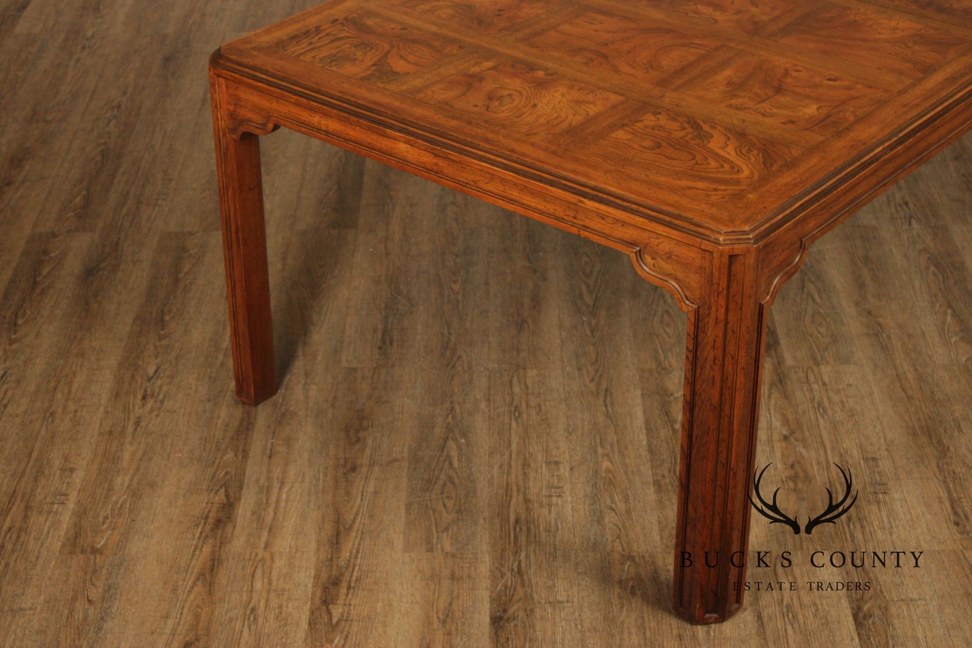 Drexel Heritage Sketchbook Burlwood Parsons Dining Table With 3 Leaves