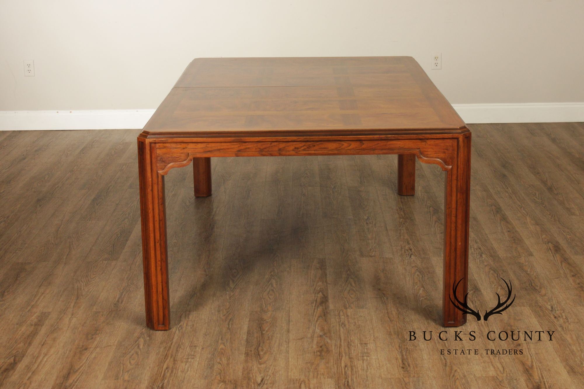 Drexel Heritage Sketchbook Burlwood Parsons Dining Table With 3 Leaves