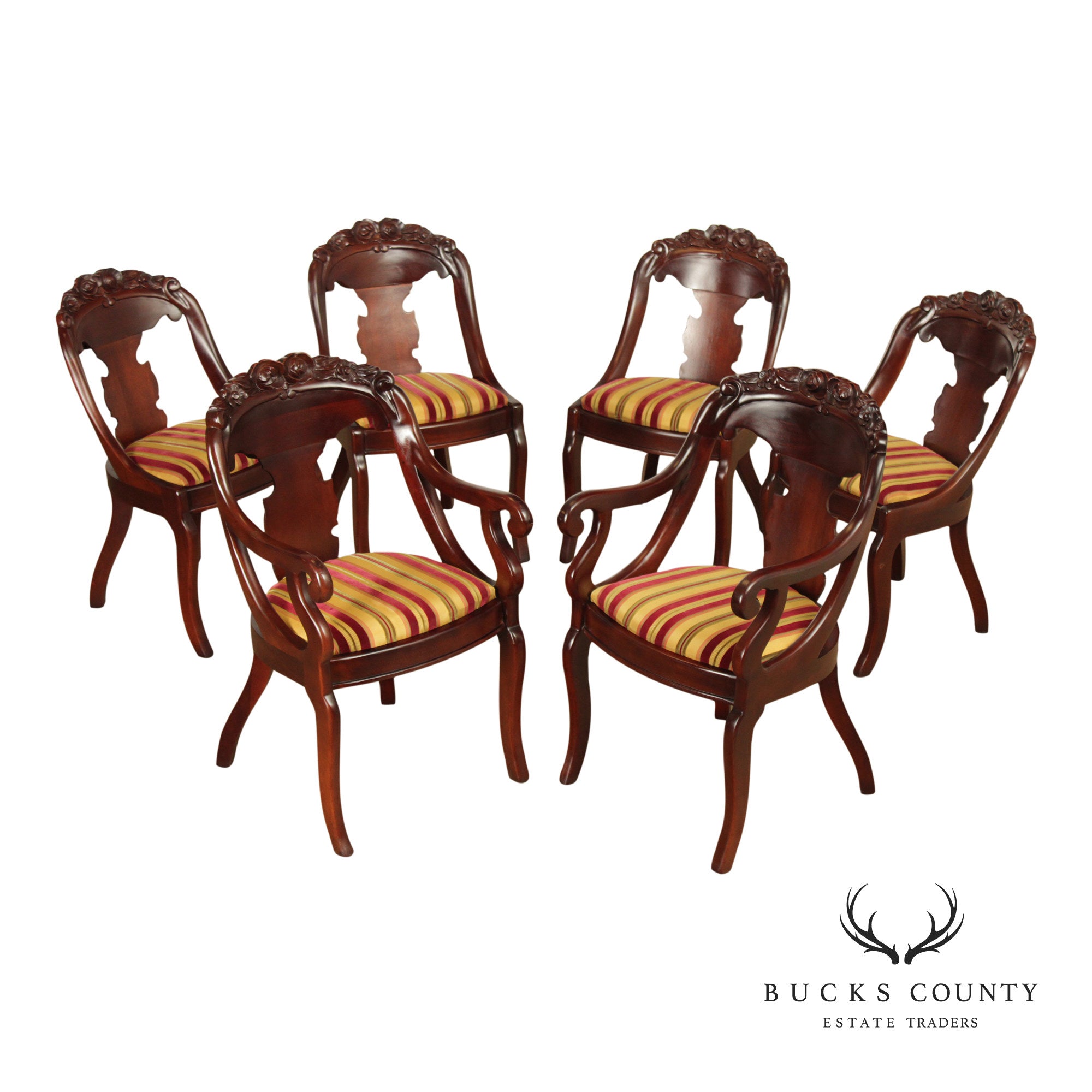 Carlton McLendon Victorian Empire Style Set Of Six Mahogany Gondola Dining Chairs
