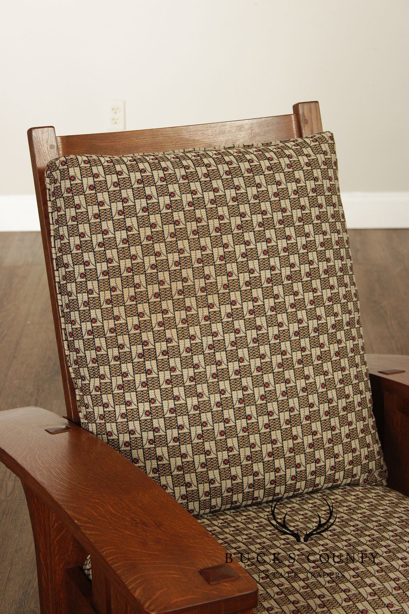 Stickley Mission Collection Oak And Custom Upholstery Bow Arm Morris Chair