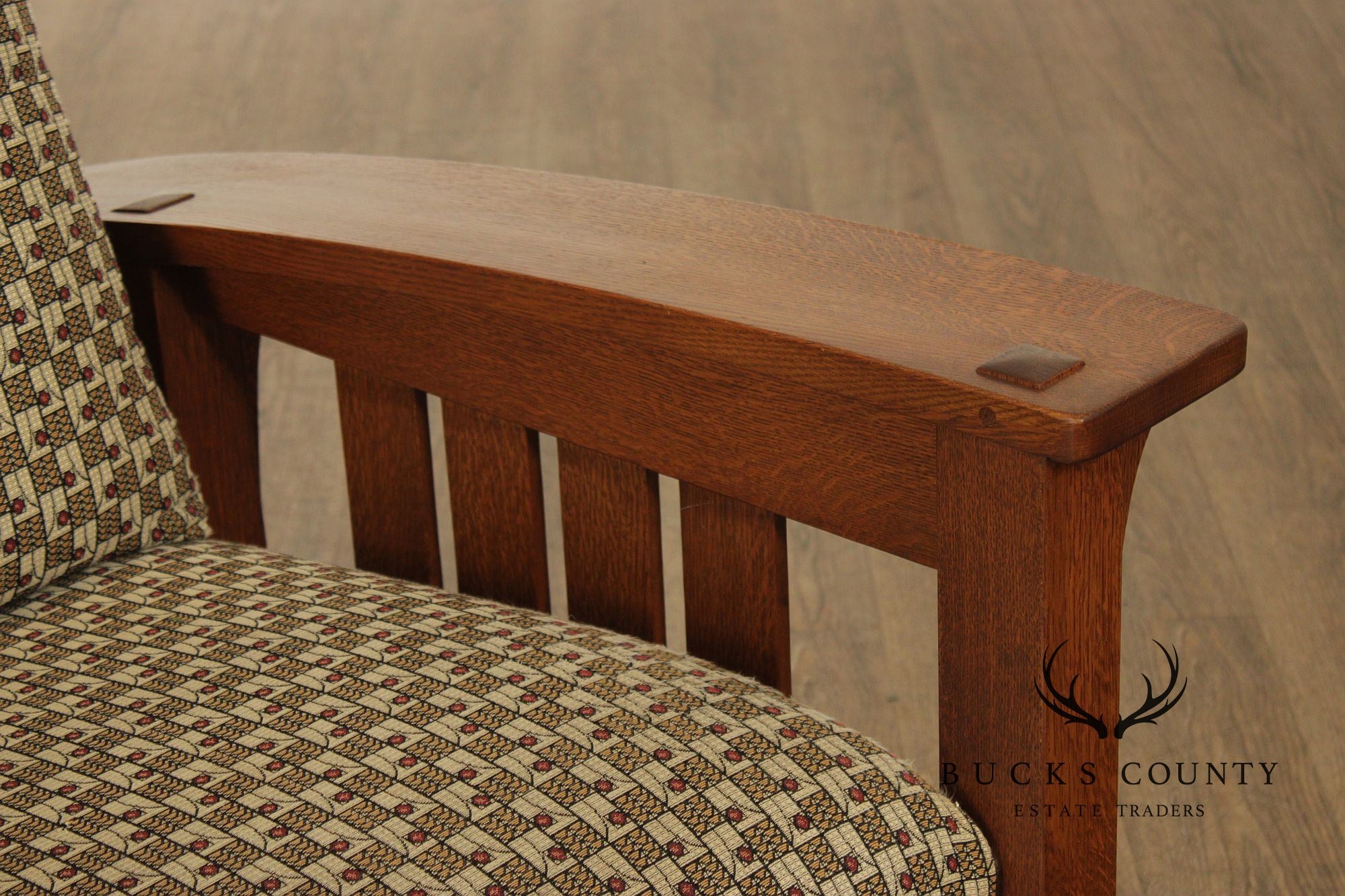 Stickley Mission Collection Oak And Custom Upholstery Bow Arm Morris Chair
