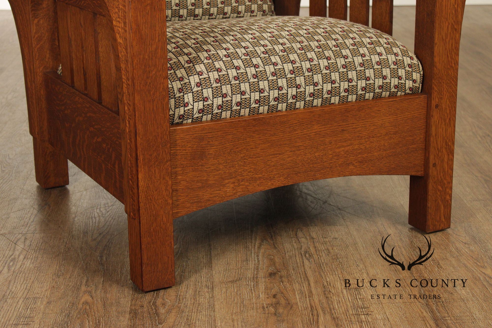 Stickley Mission Collection Oak And Custom Upholstery Bow Arm Morris Chair