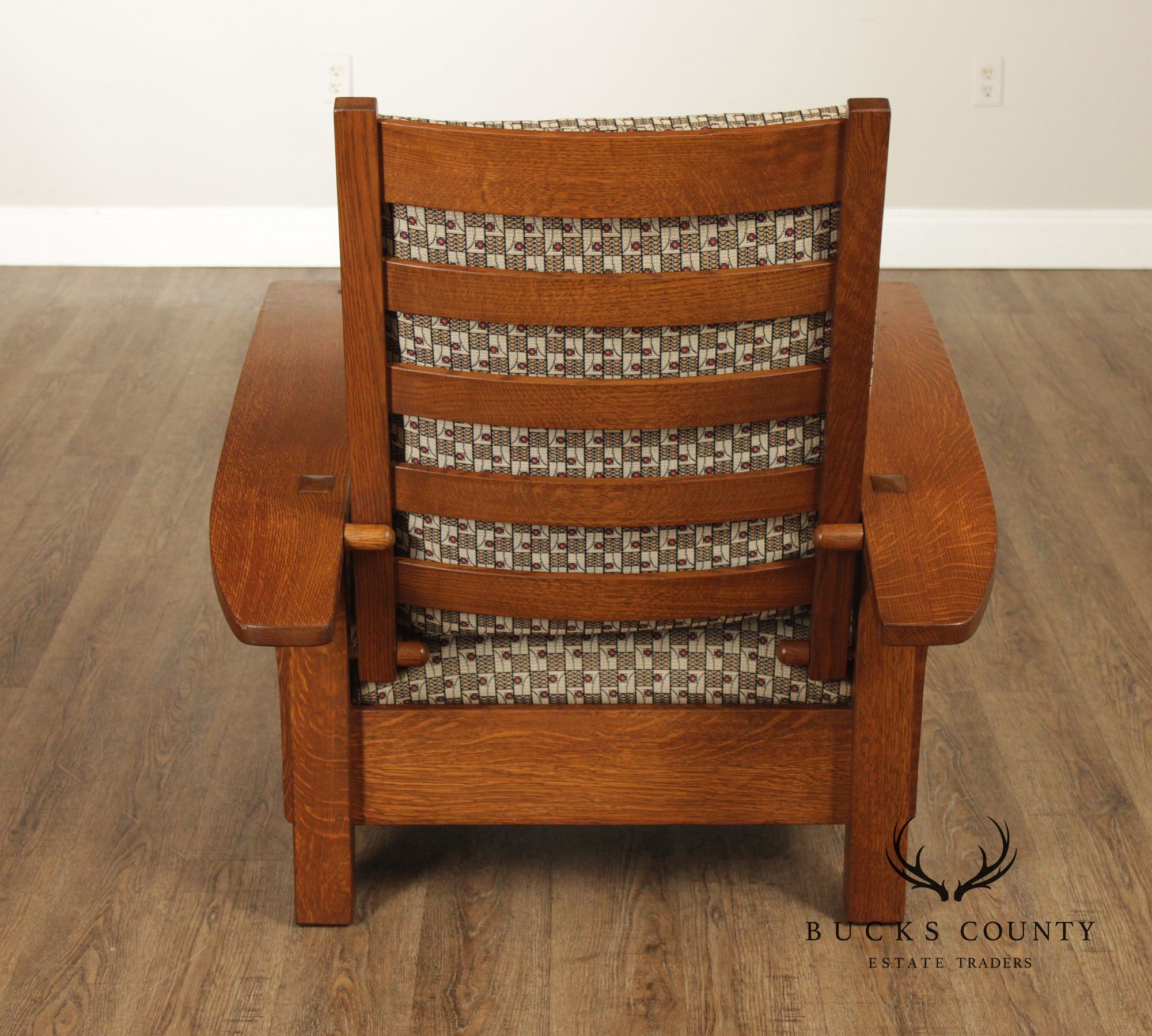 Stickley Mission Collection Oak And Custom Upholstery Bow Arm Morris Chair