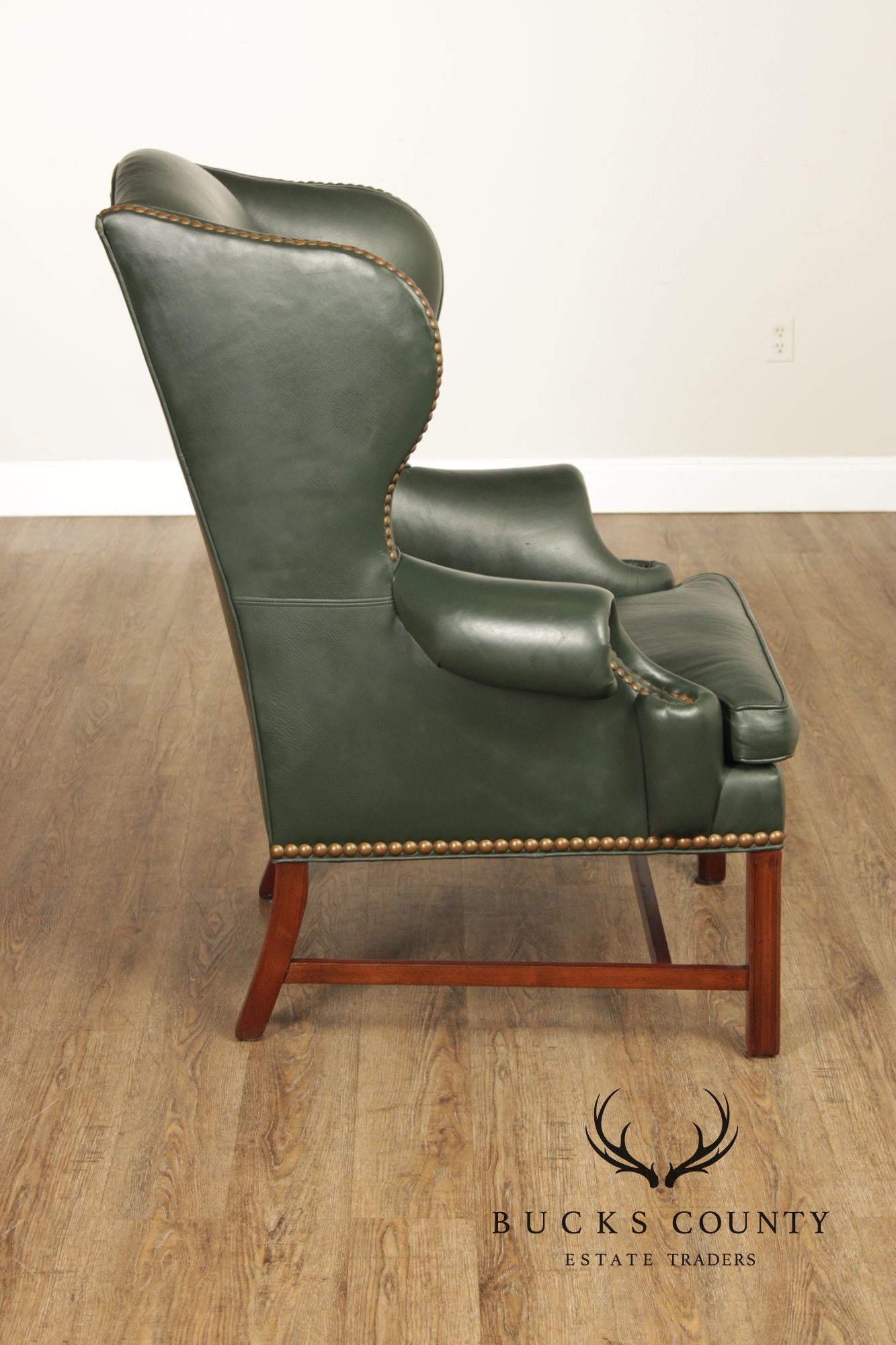 Whittemore Sherrill Chippendale Style Pair Of Green Leather Wing Chairs