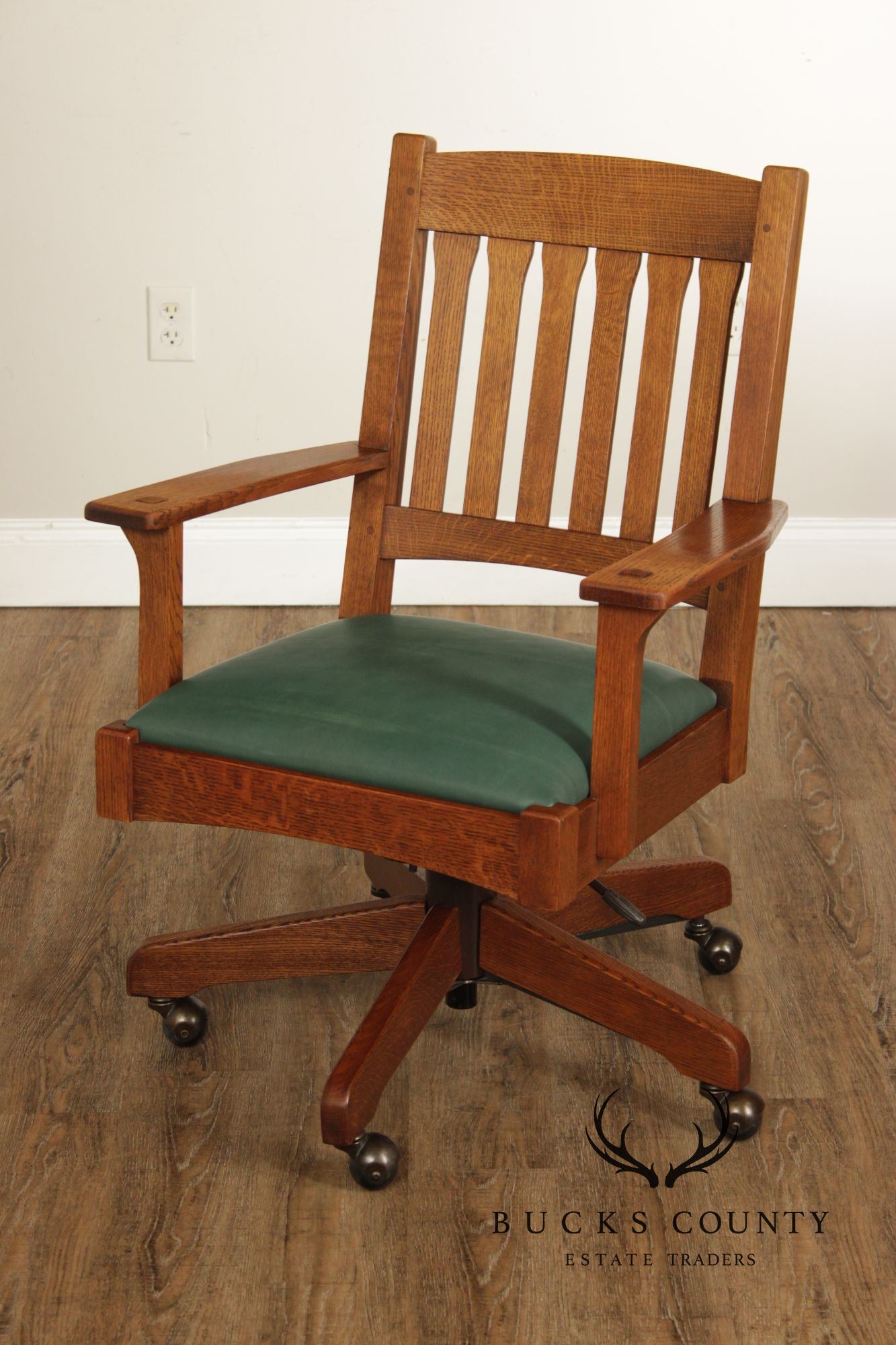 Stickley Mission Collection Oak and Leather Swivel Tilt Desk Chair