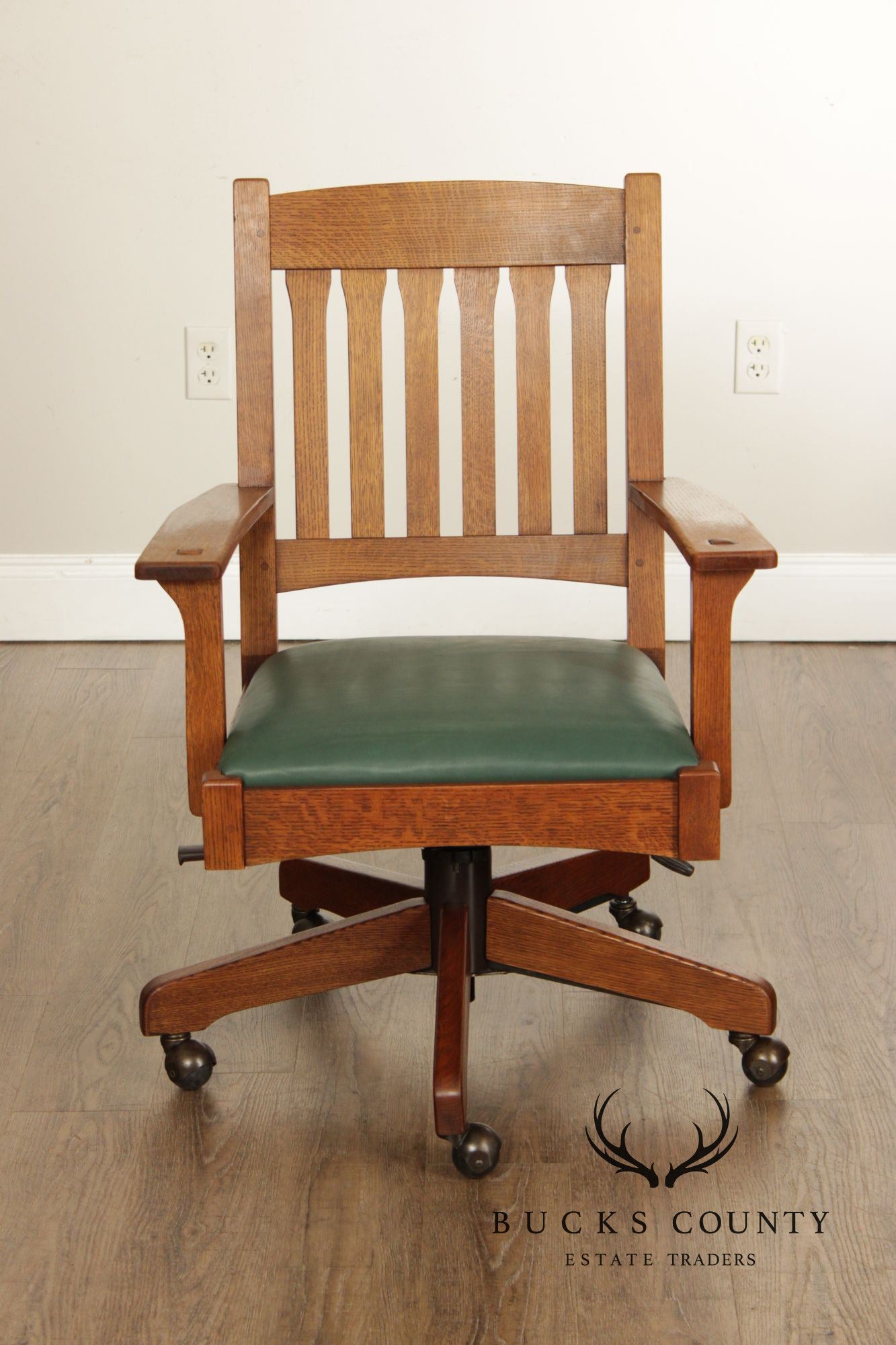 Stickley Mission Collection Oak and Leather Swivel Tilt Desk Chair