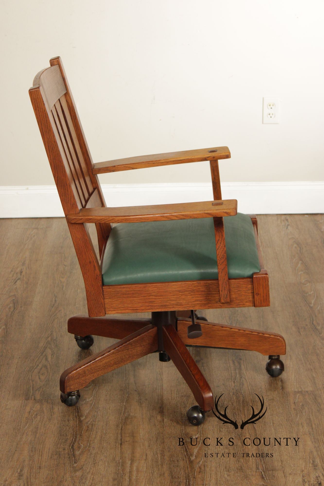 Stickley Mission Collection Oak and Leather Swivel Tilt Desk Chair