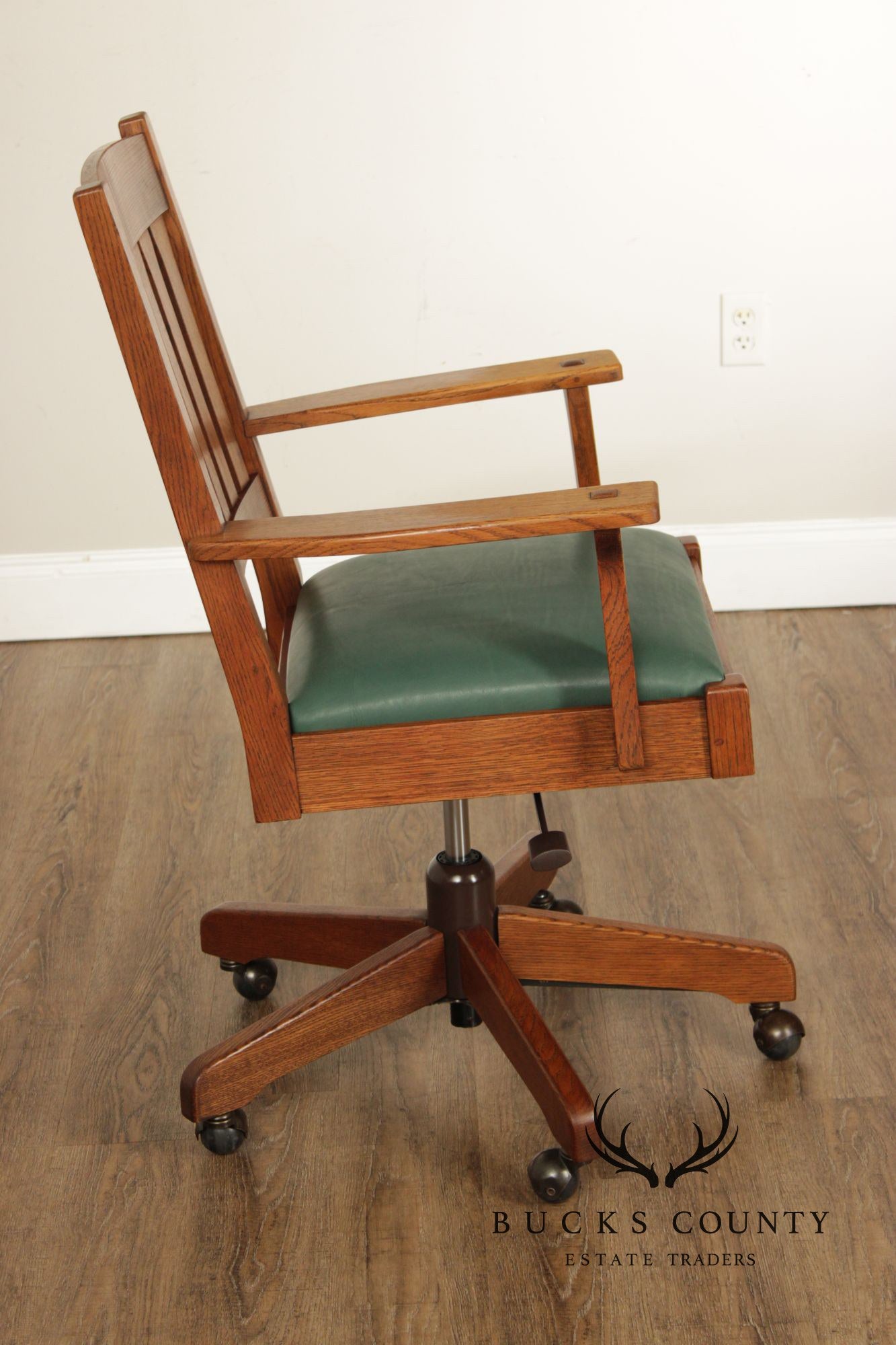 Stickley Mission Collection Oak and Leather Swivel Tilt Desk Chair