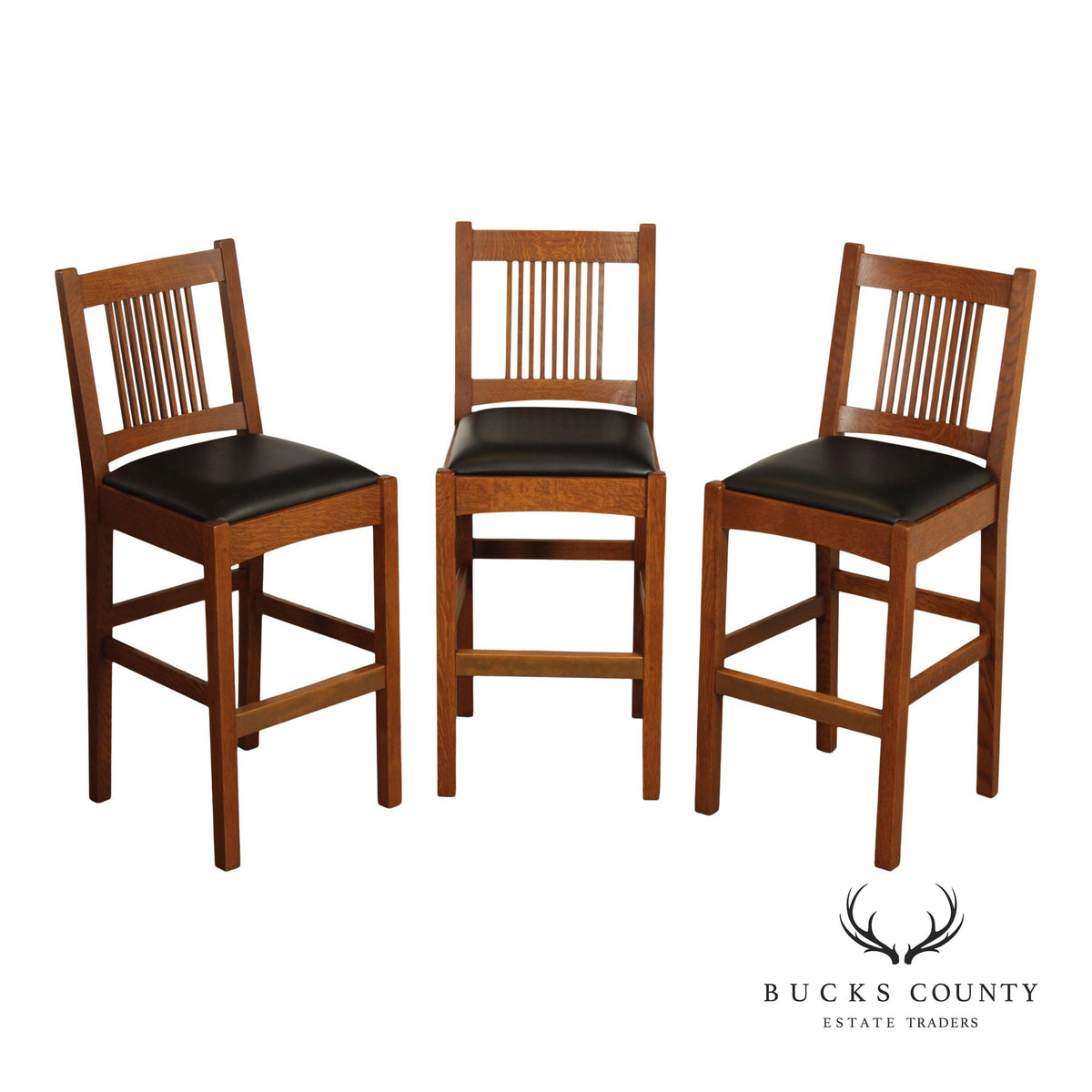 Stickley Mission Collection Oak Set Of Three Bar Stools