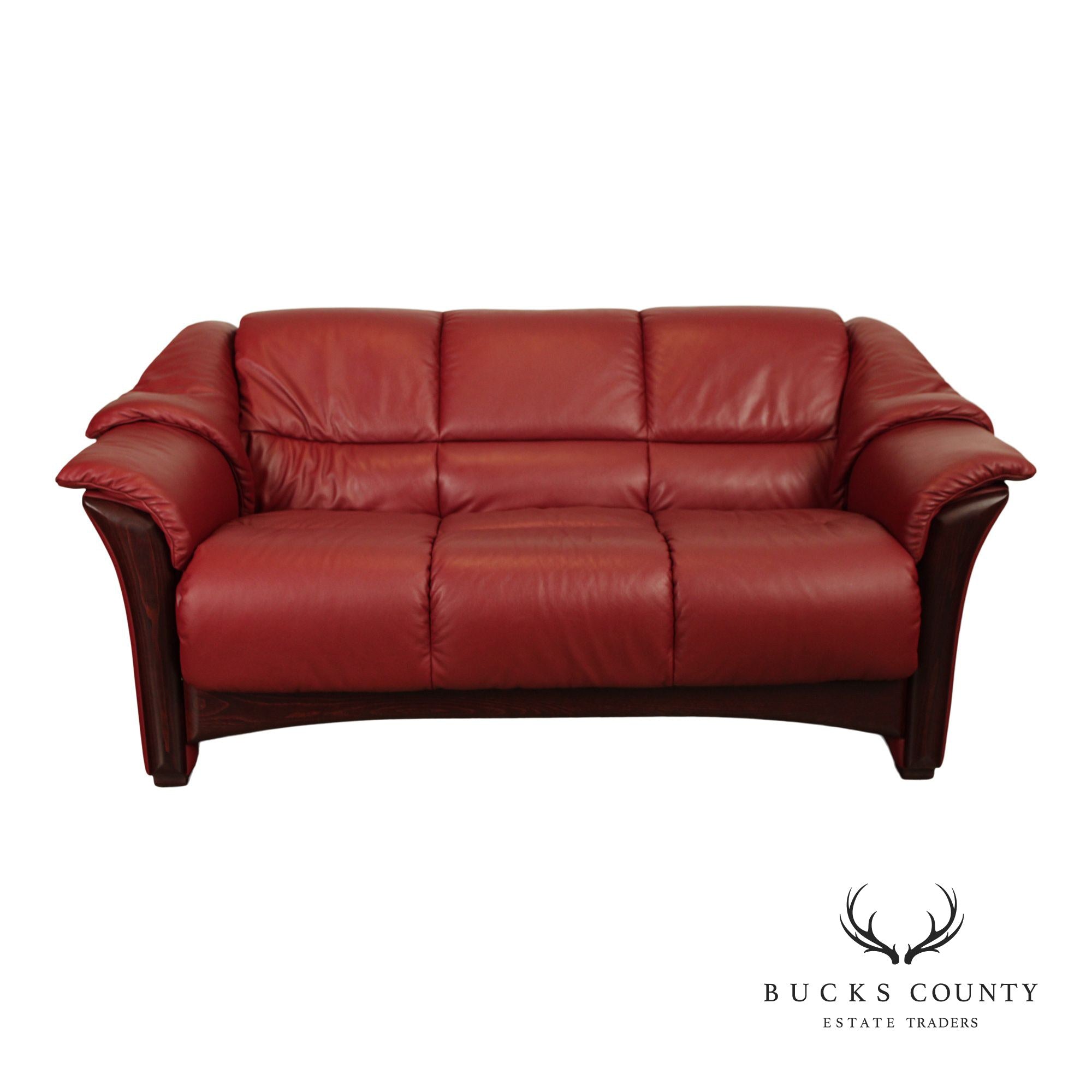 Ekornes Stressless Red Leather Loveseat Sofa