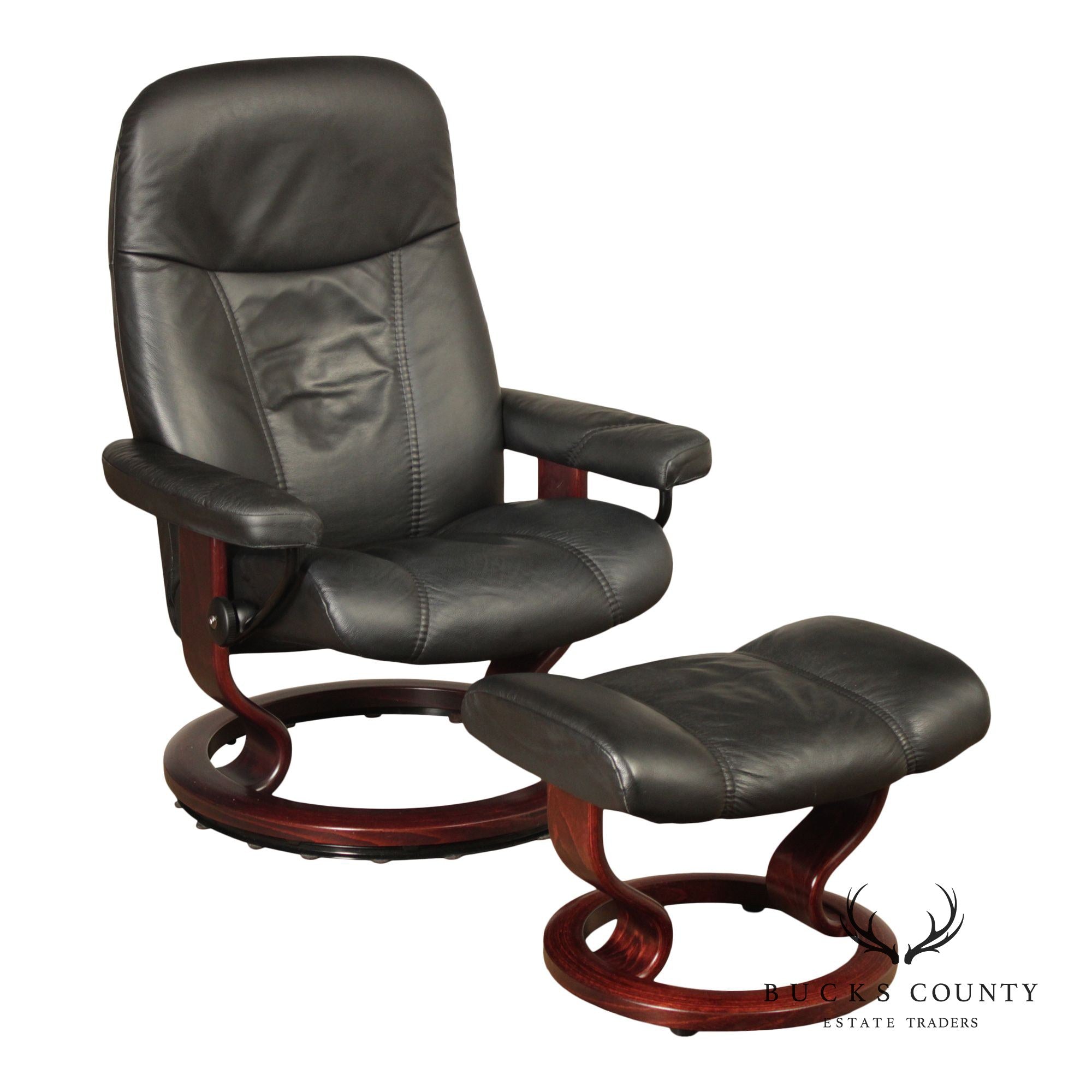 Ekornes Stressless Black Leather Recliner With Ottoman