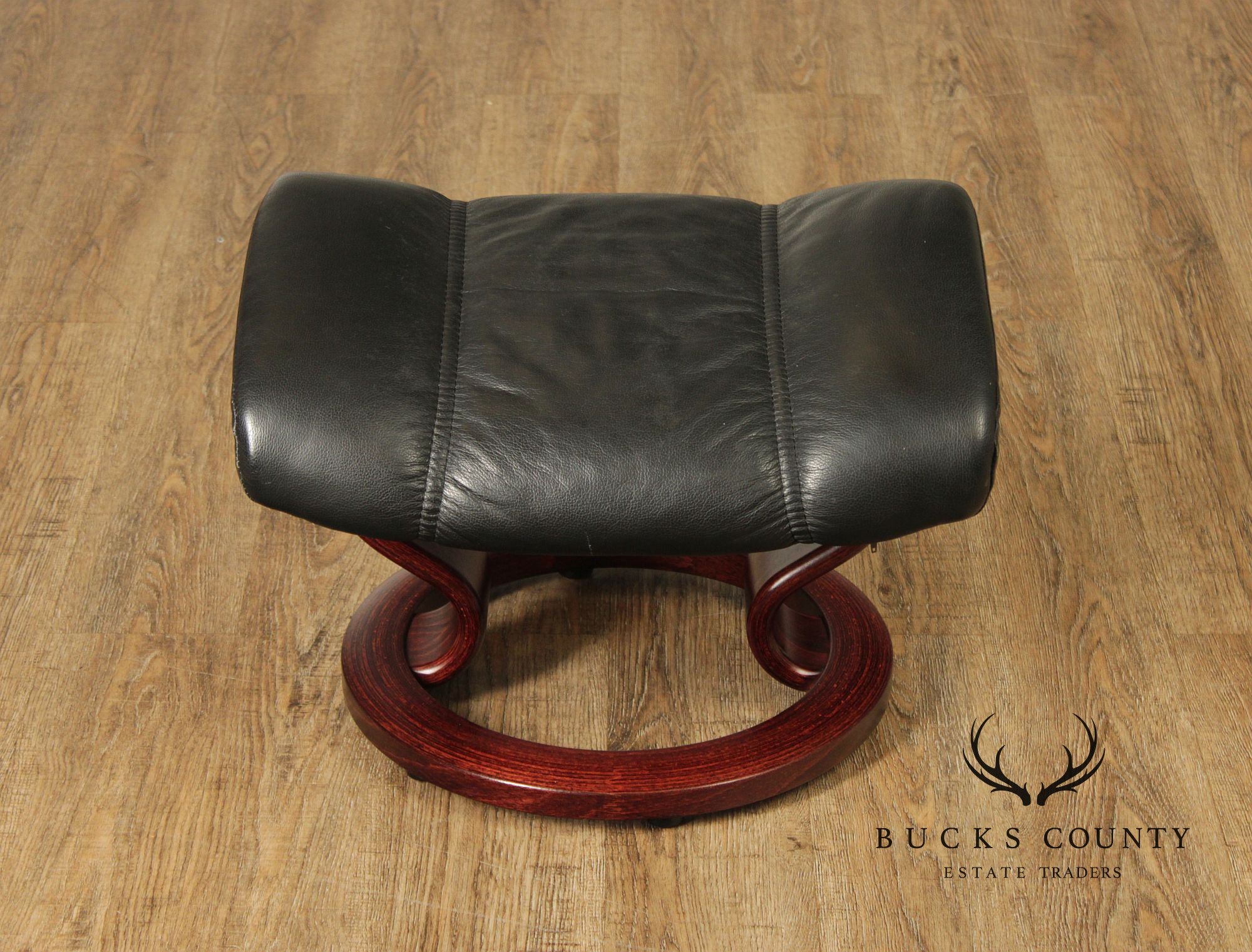 Ekornes Stressless Black Leather Recliner With Ottoman