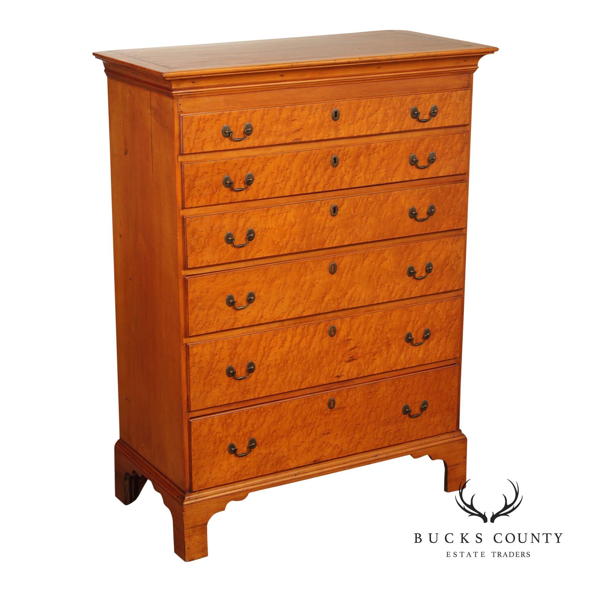 Antique American Chippendale Birdseye Maple Six Drawer Tall Chest, C.1780