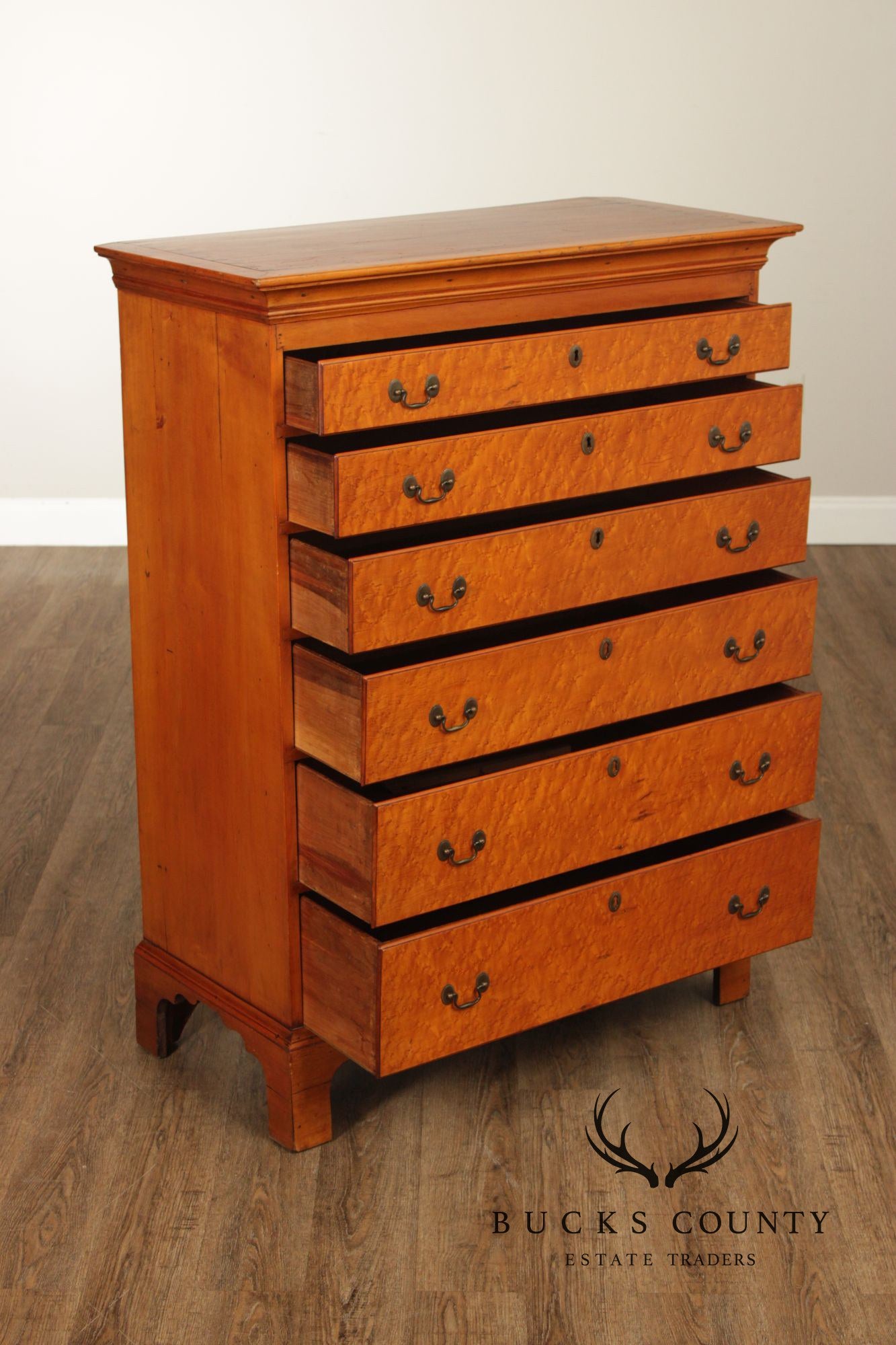 Antique American Chippendale Birdseye Maple Six Drawer Tall Chest, C.1780