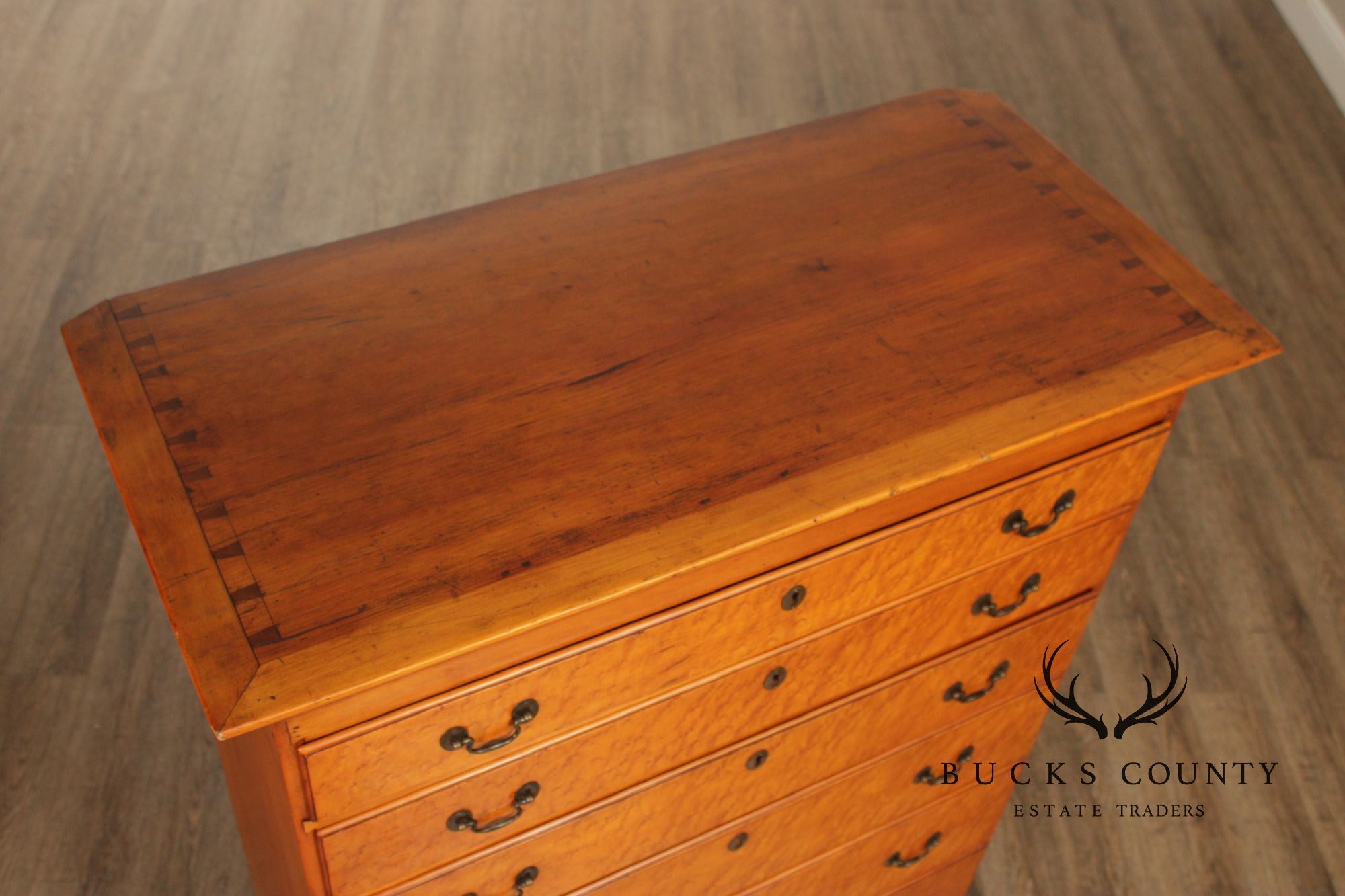 Antique American Chippendale Birdseye Maple Six Drawer Tall Chest, C.1780