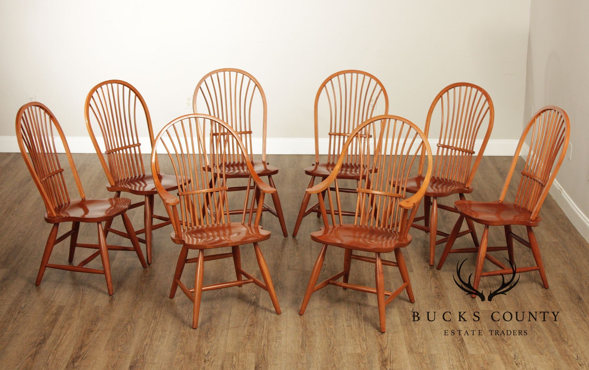 Pennsylvania House Set Of Eight Windsor Style Cherry Dining Chairs