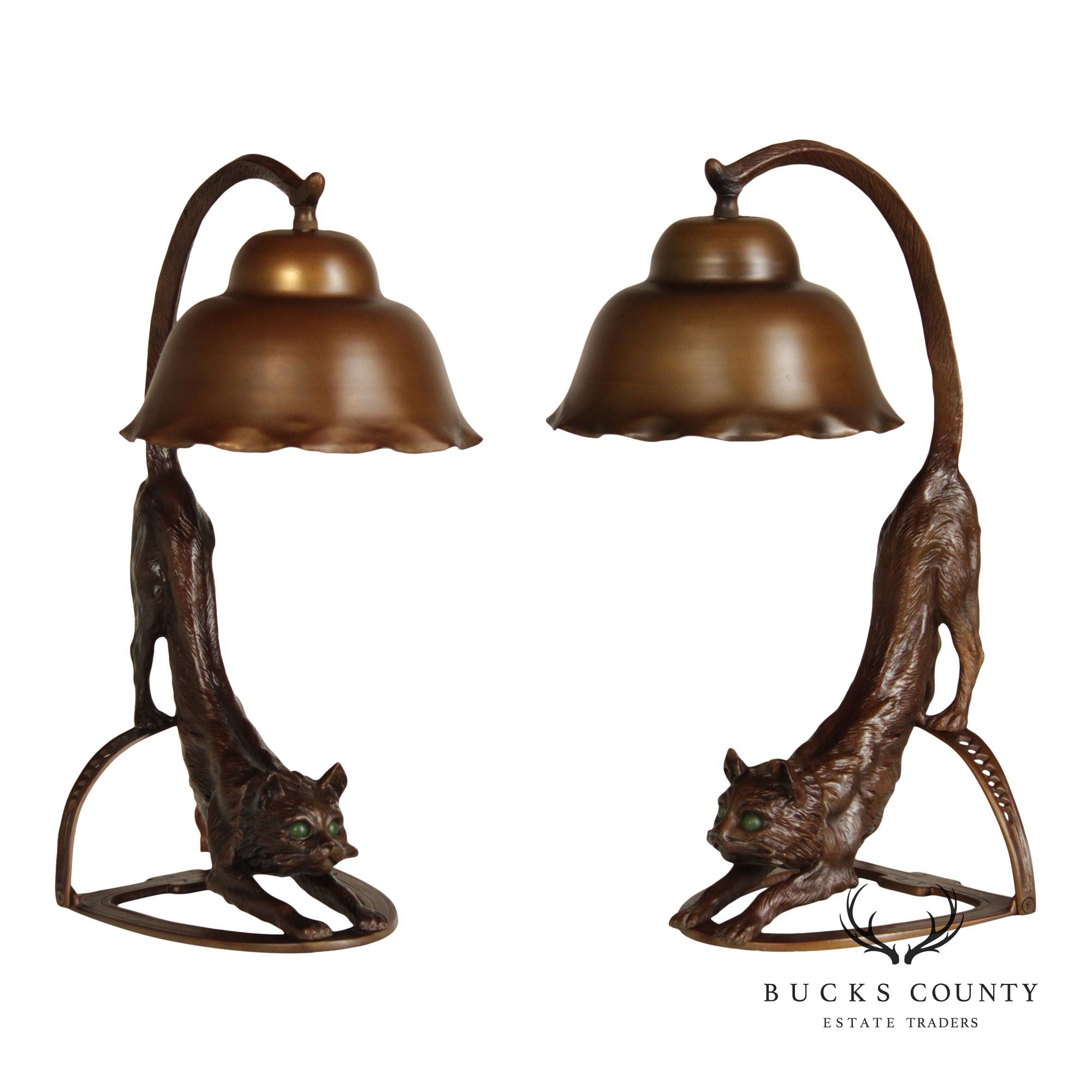 Art Deco Style Pair of Bronze Cat Desk Lamps