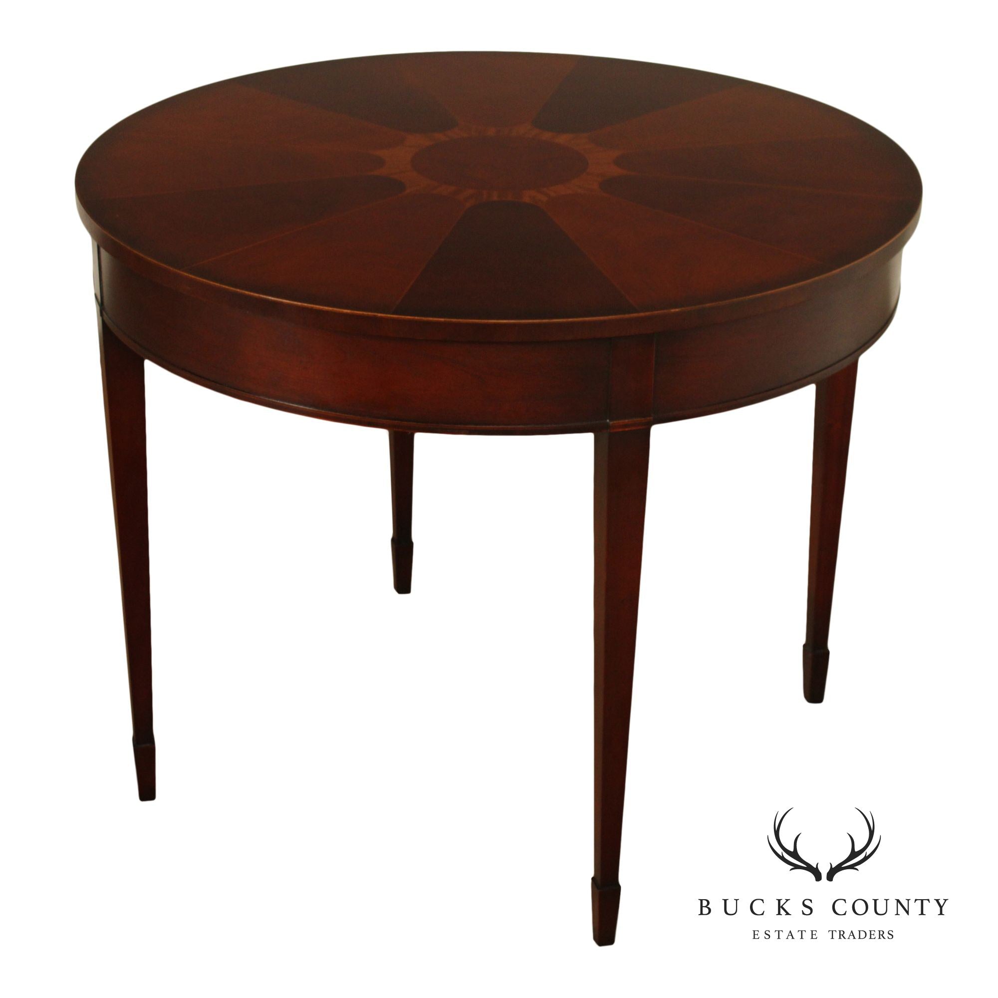 Baker Neoclassical Style Mahogany Inlaid Sunburst Round Center Table