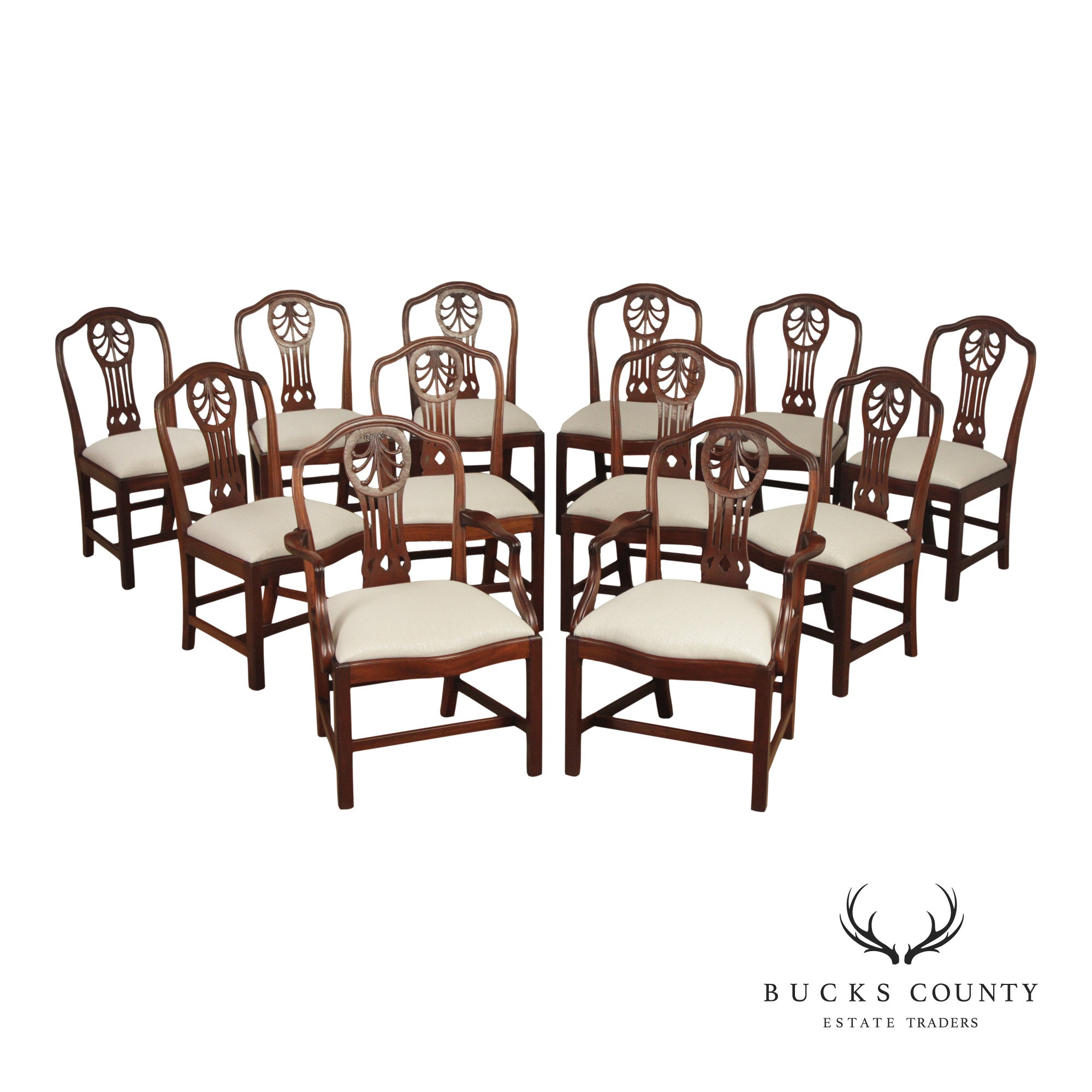 Georgian Style Antique Set of Twelve Mahogany Dining Chairs