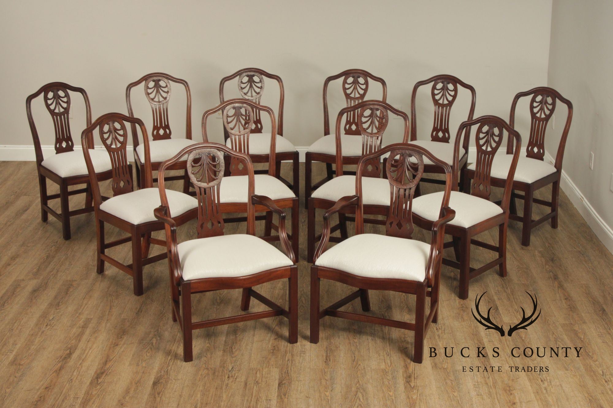 Georgian Style Antique Set of Twelve Mahogany Dining Chairs