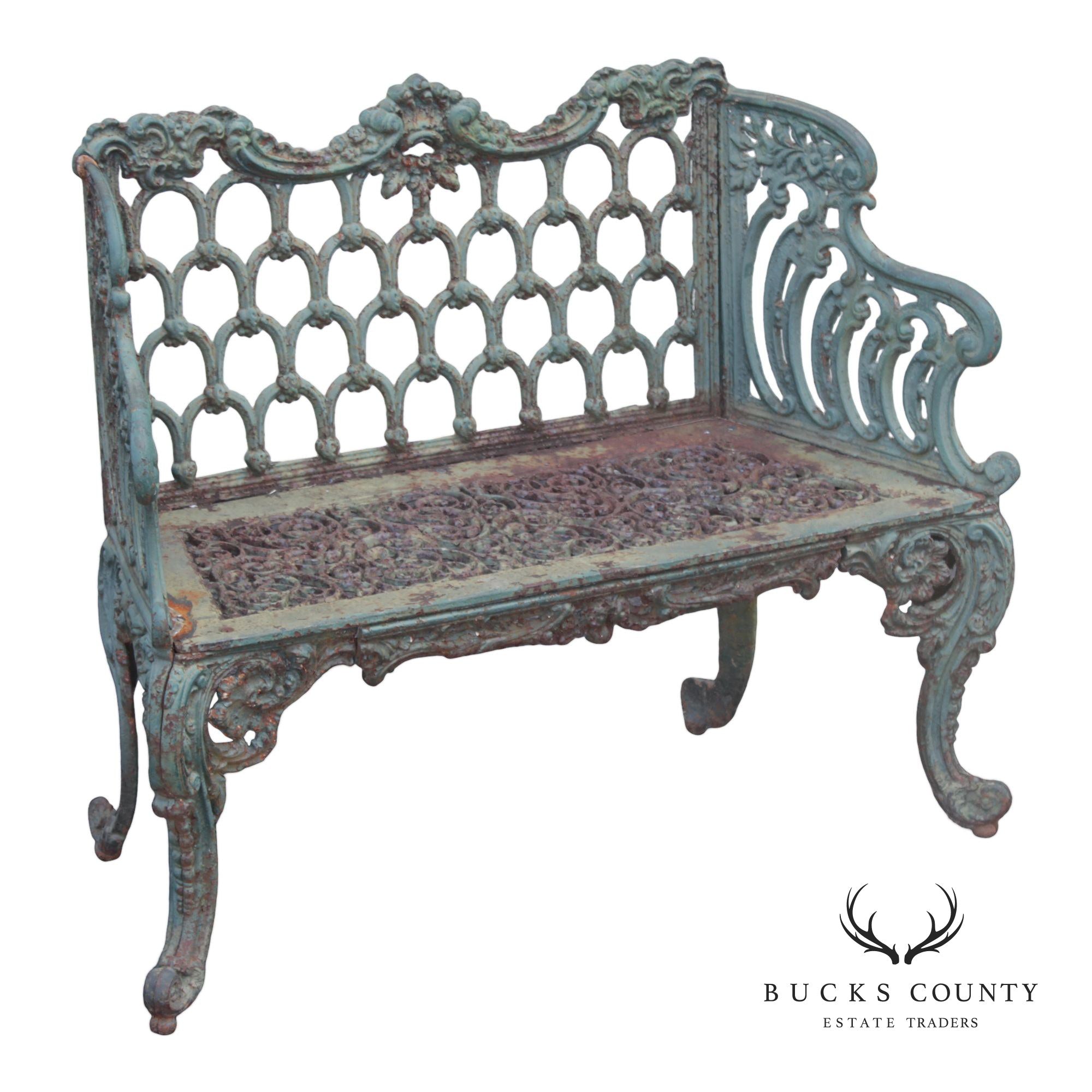 Antique Cast Iron White House Rose Garden Bench