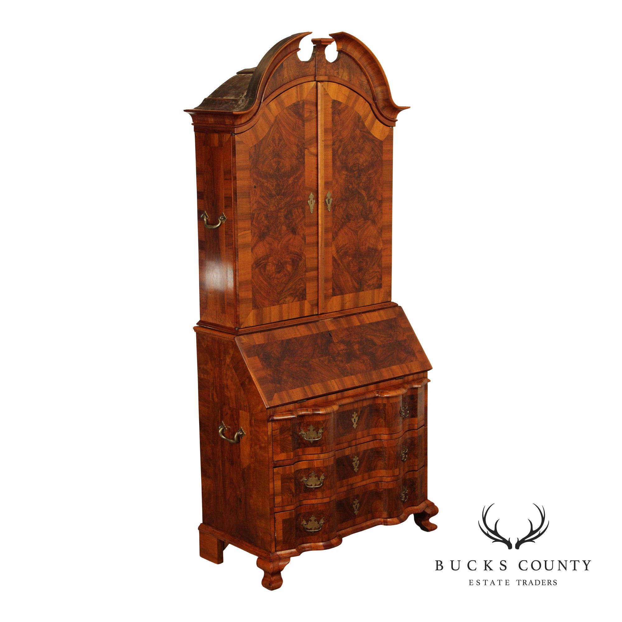 Antique Italian Baroque Burlwood Secretary Desk