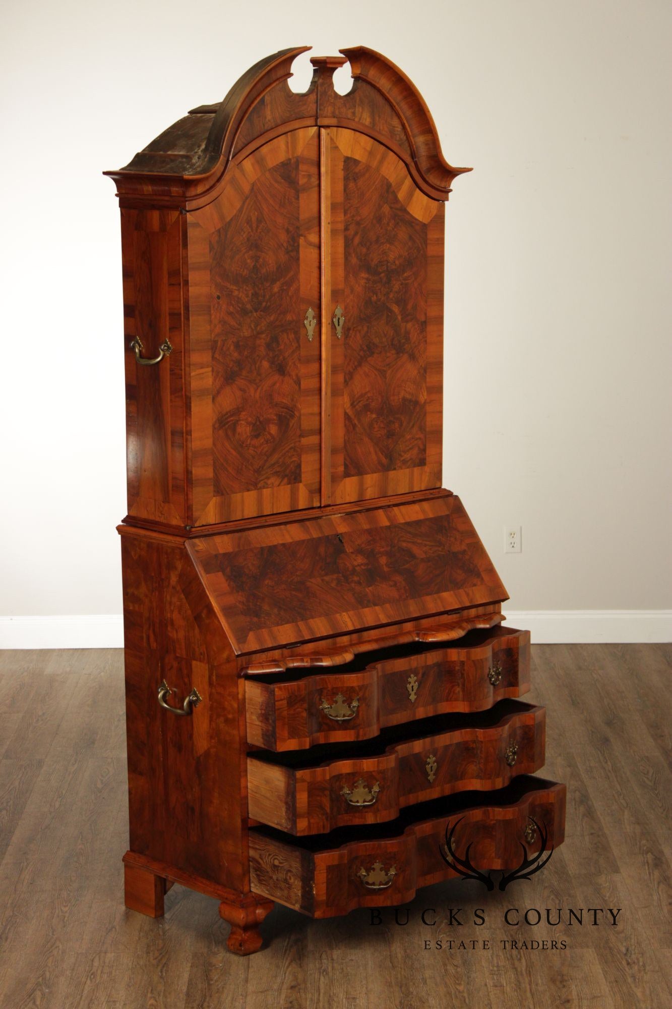 Antique Italian Baroque Burlwood Secretary Desk