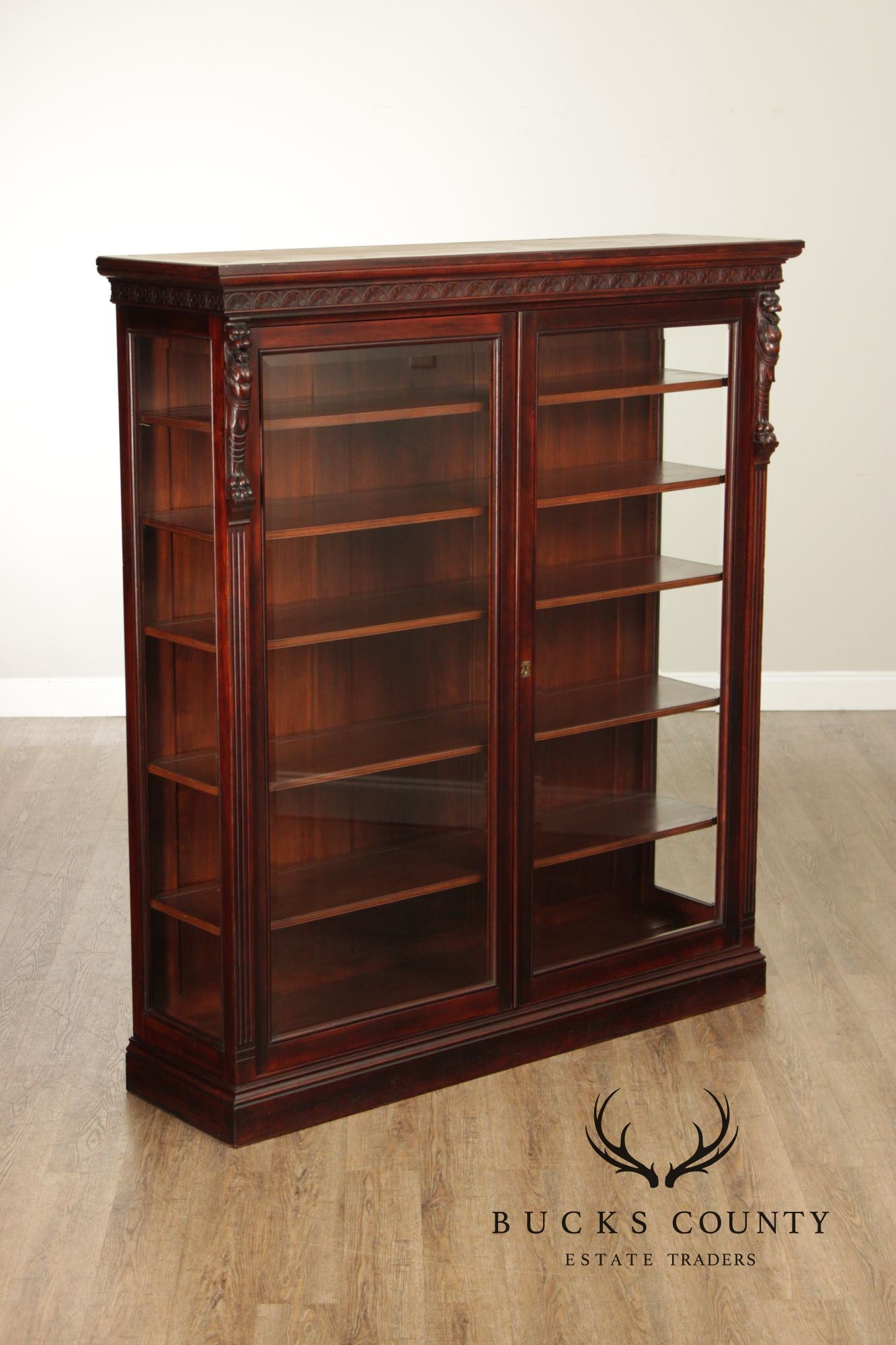 Antique American Renaissance Revival Walnut Display Cabinet Bookcase