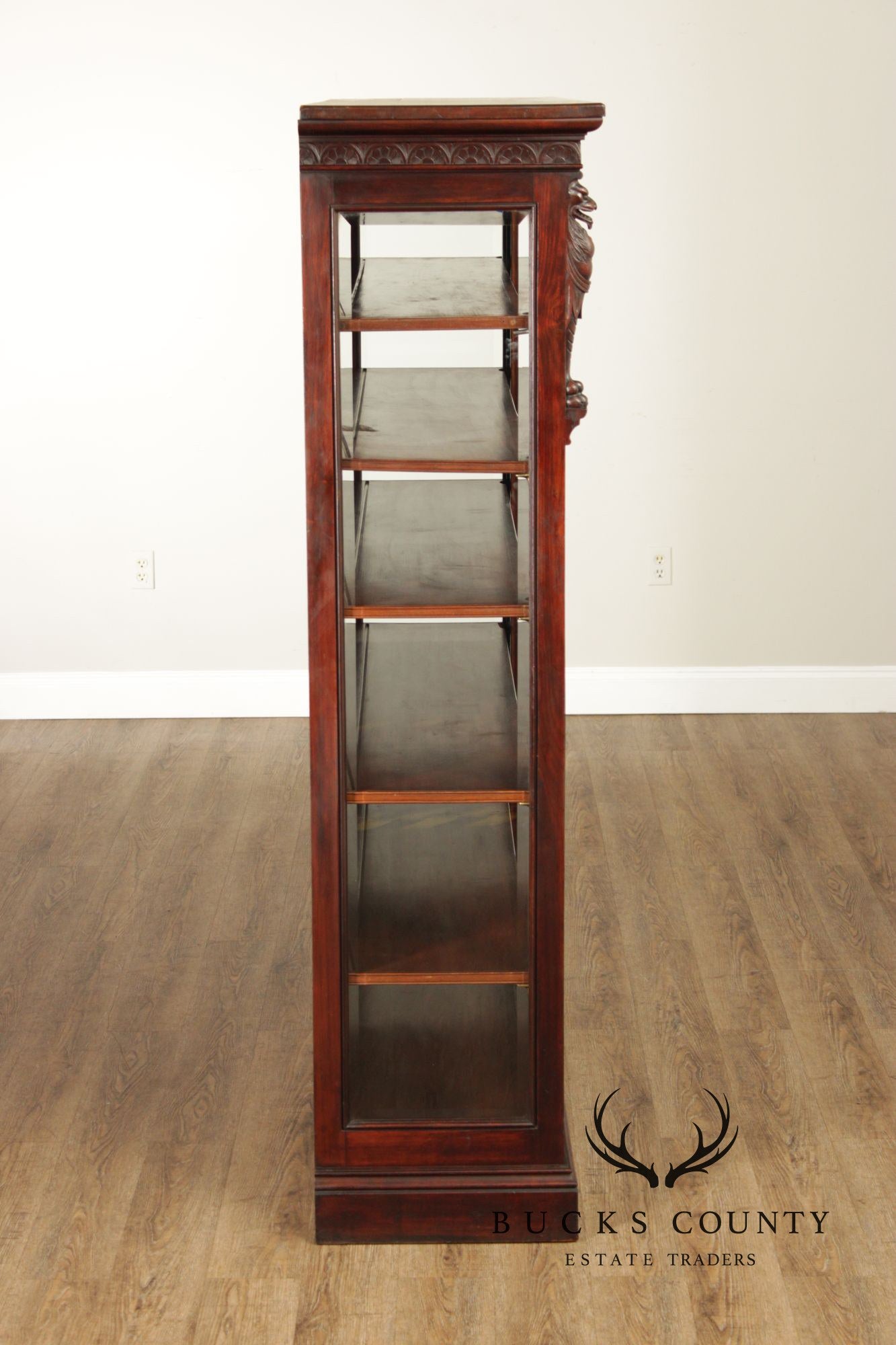 Antique American Renaissance Revival Walnut Display Cabinet Bookcase