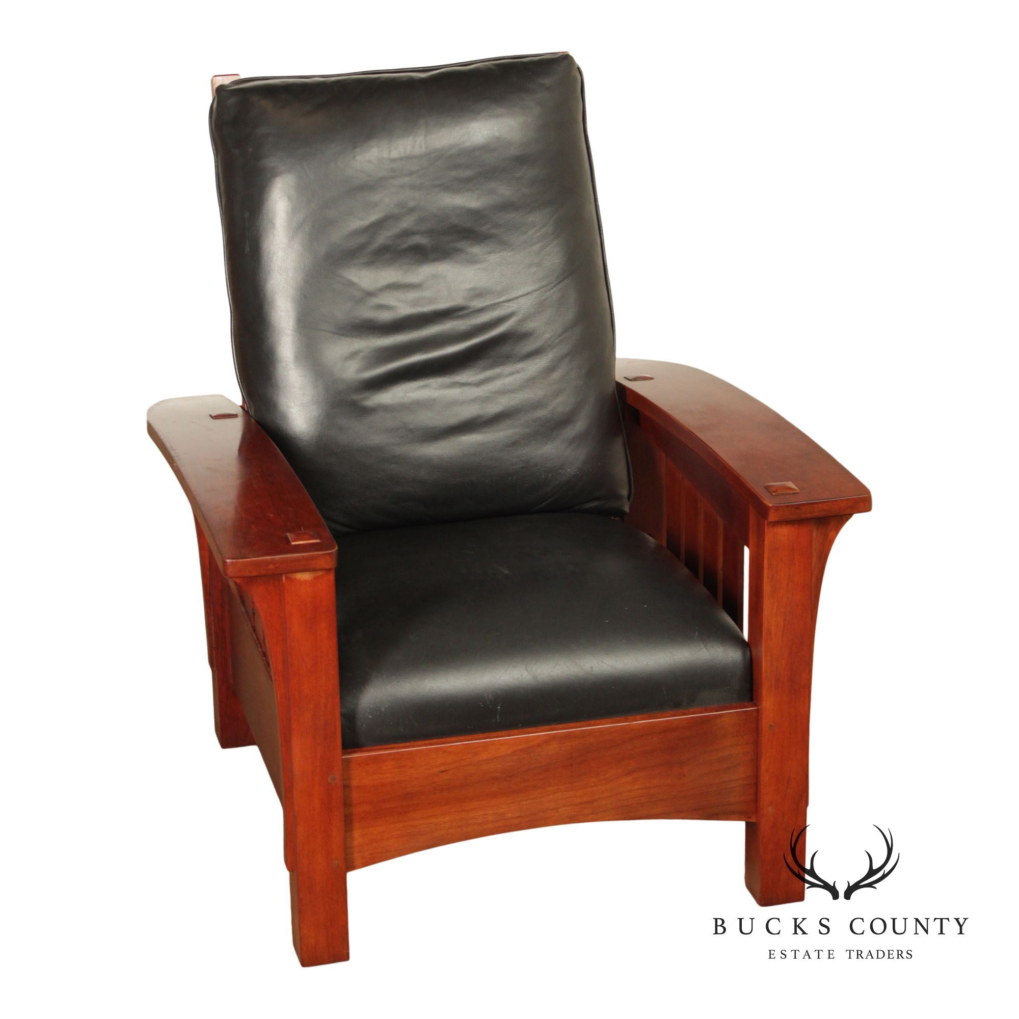 Stickley Mission Collection Cherry And Leather Bow Arm Morris Chair