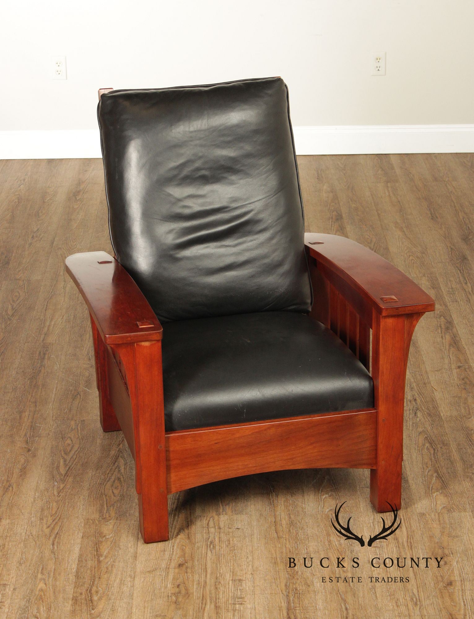 Stickley Mission Collection Cherry And Leather Bow Arm Morris Chair