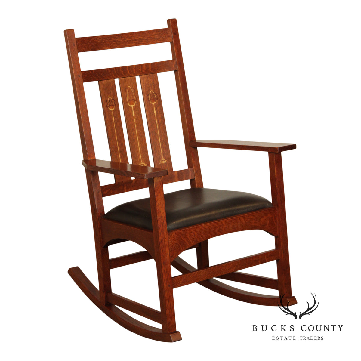 Marcus County Rocker Stickley Mission Collection Harvey Ellis Inlaid Oak Rocker