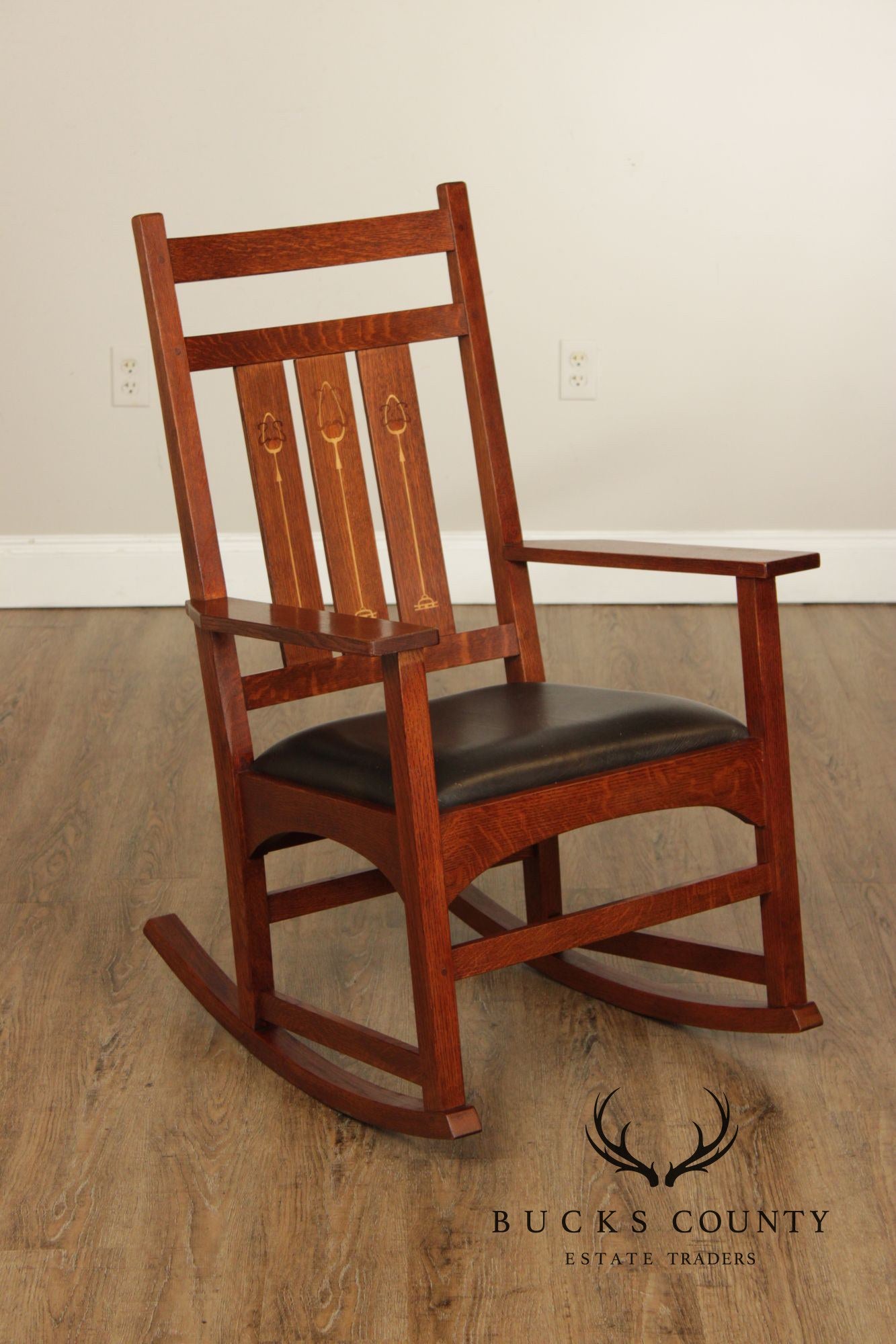Stickley Mission Collection Harvey Ellis Inlaid Oak Rocker