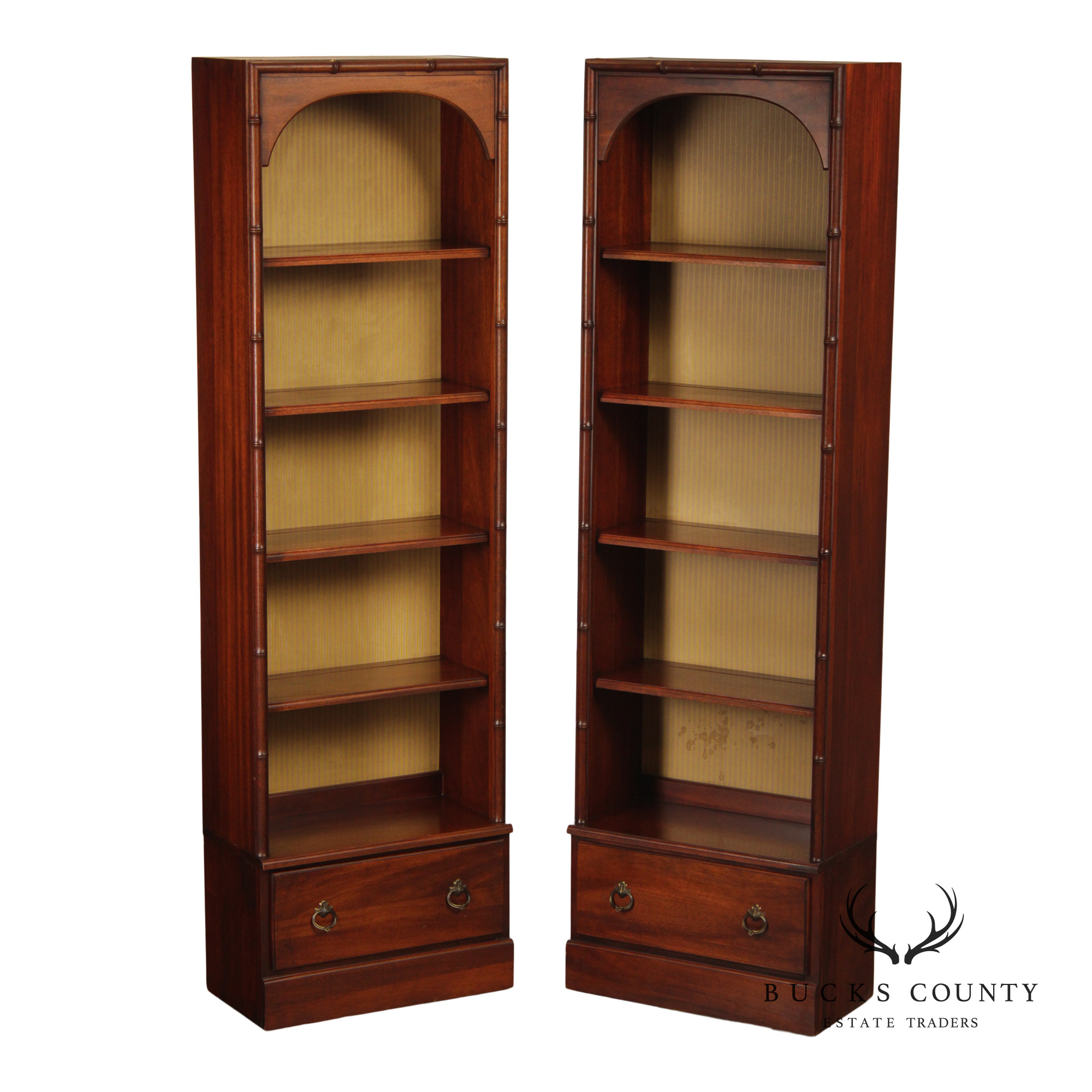 Butler Vintage Pair Of Faux Bamboo Mahogany Bookcases