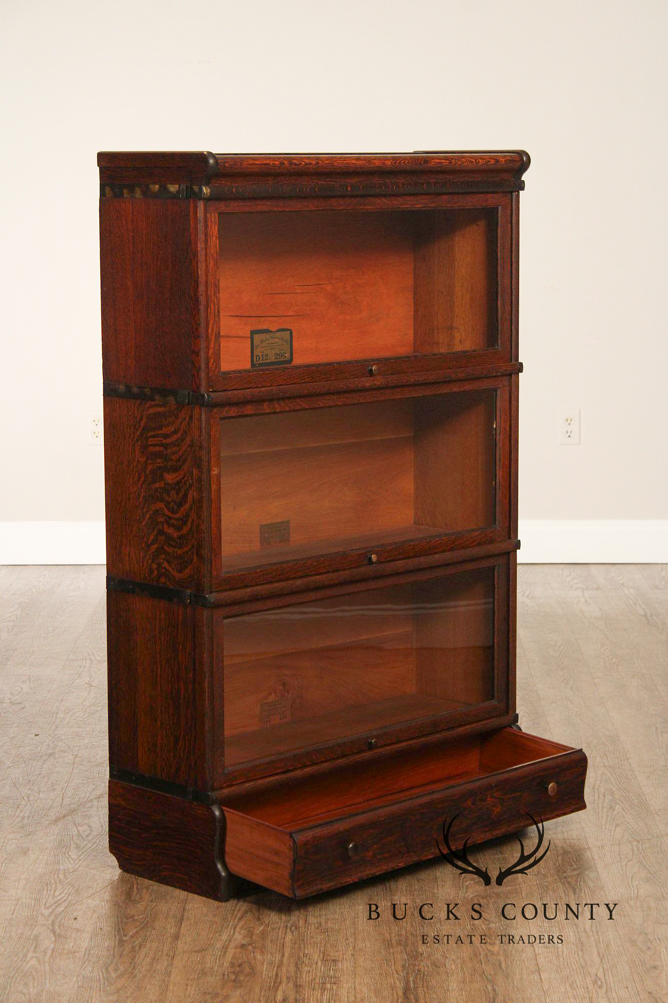 Globe Wernicke Antique Oak Three-Stack Barrister Bookcase
