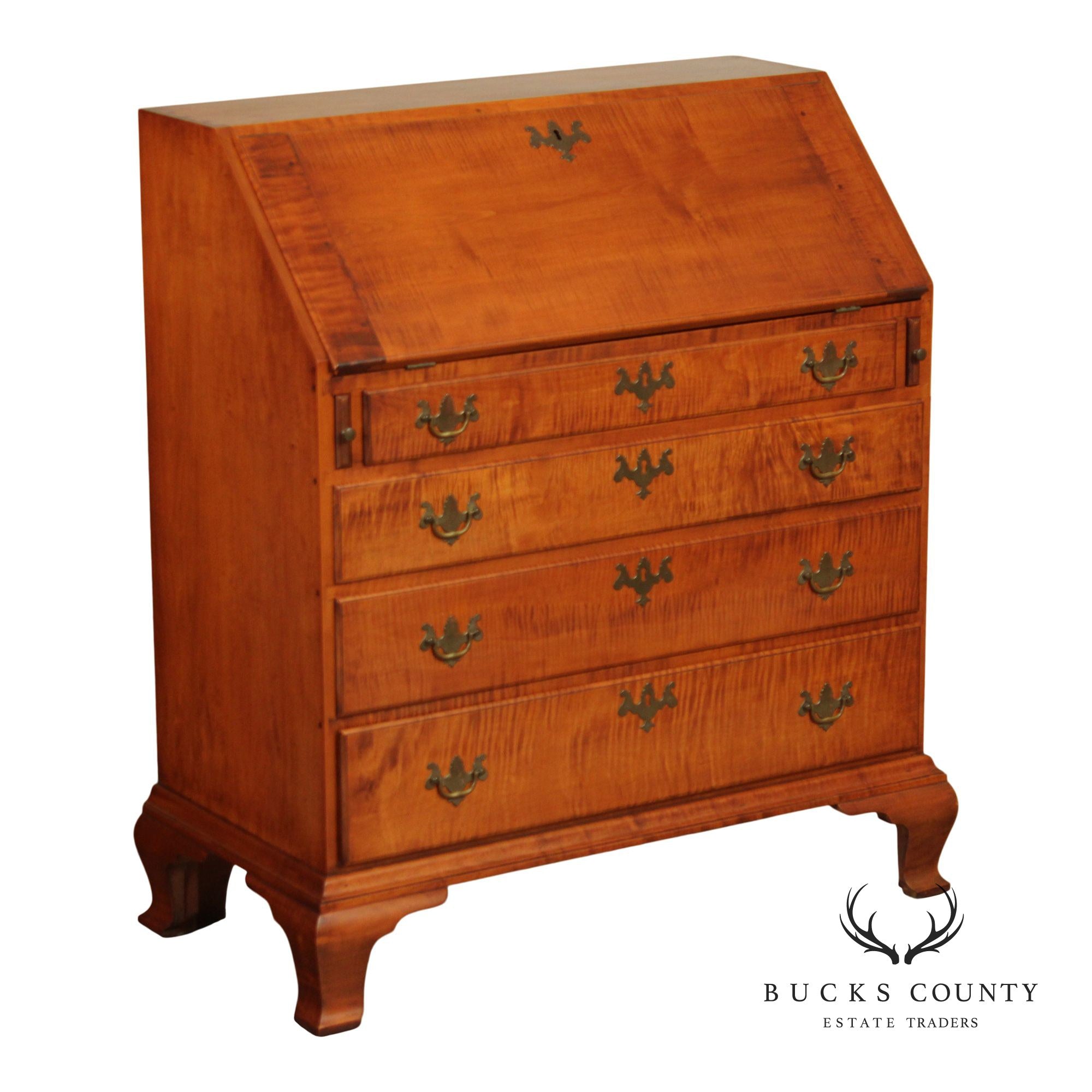 Eldred Wheeler Tiger Maple Chippendale Style Slant Front Desk