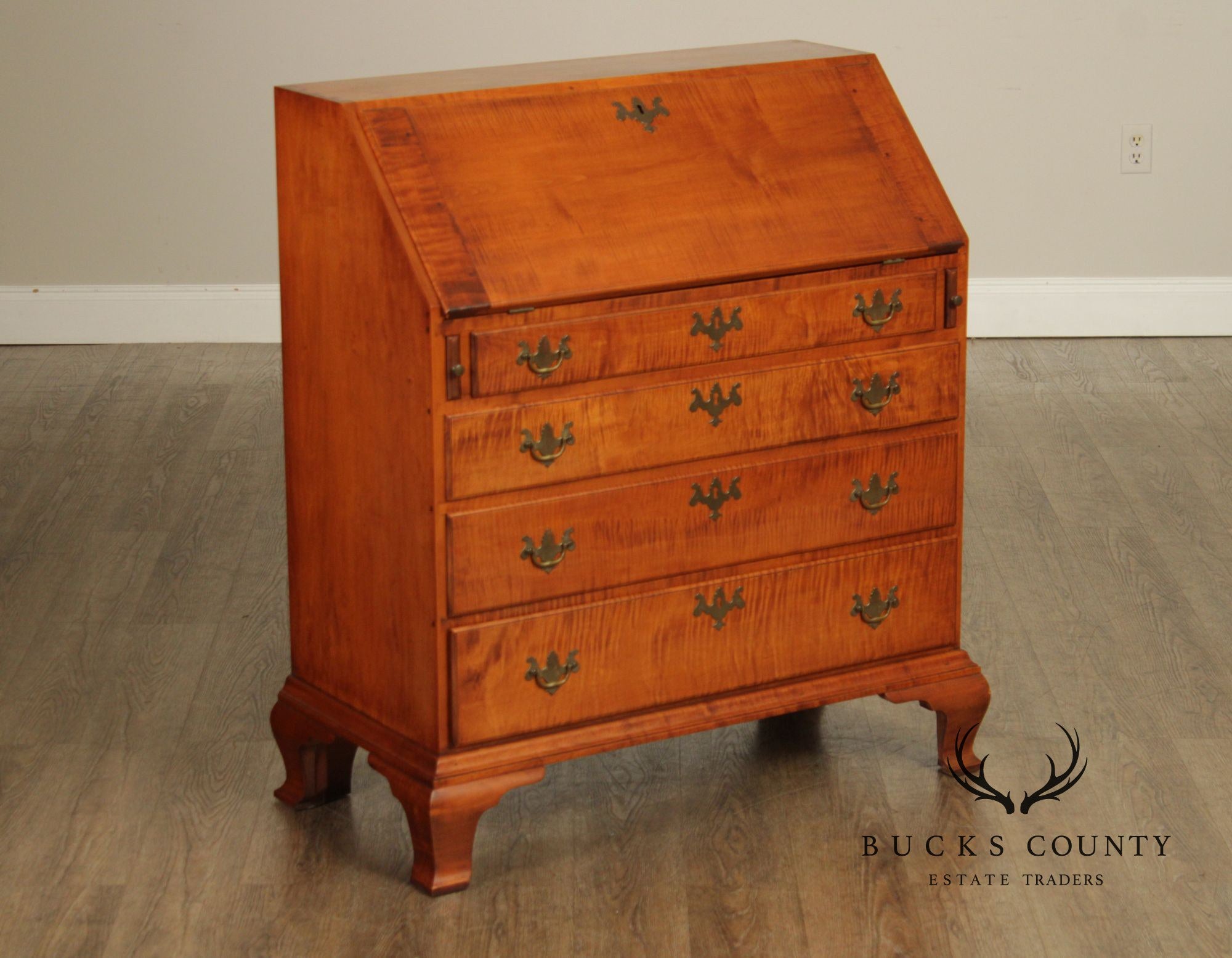 Eldred Wheeler Tiger Maple Chippendale Style Slant Front Desk