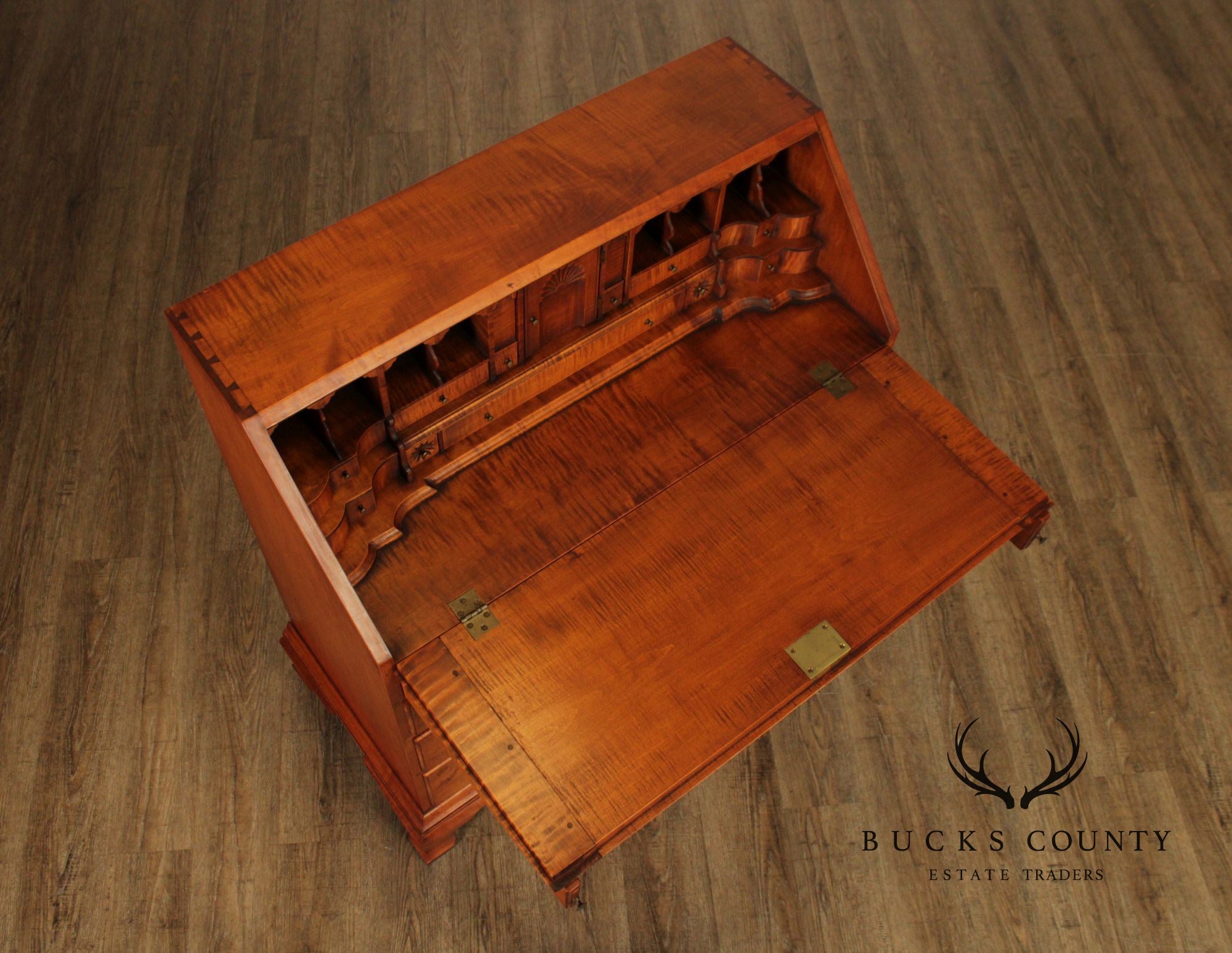 Eldred Wheeler Tiger Maple Chippendale Style Slant Front Desk