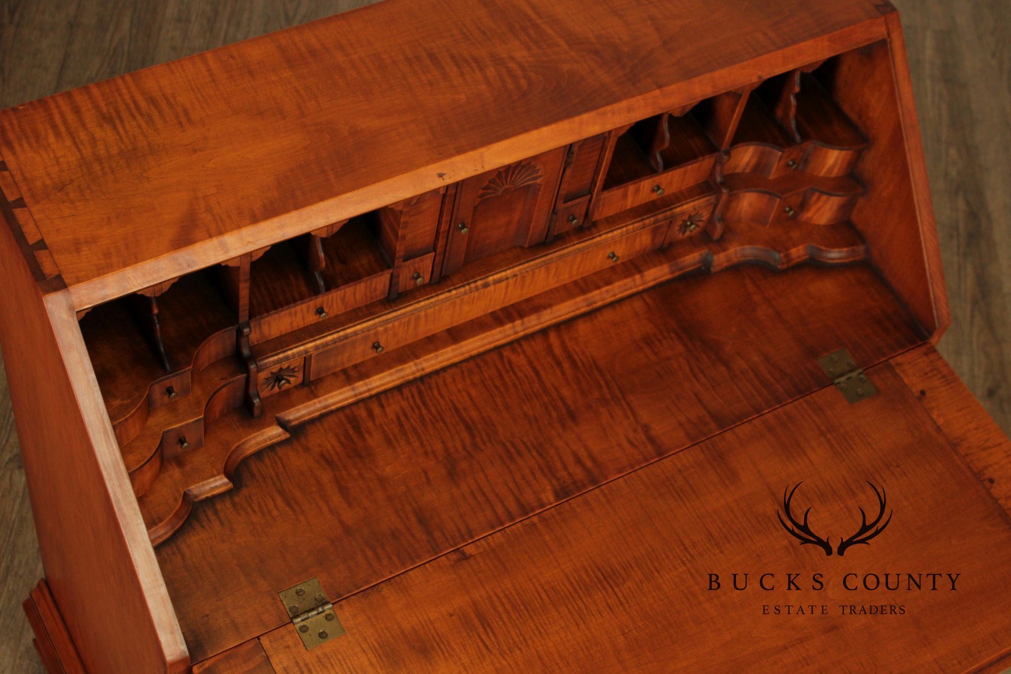 Eldred Wheeler Tiger Maple Chippendale Style Slant Front Desk