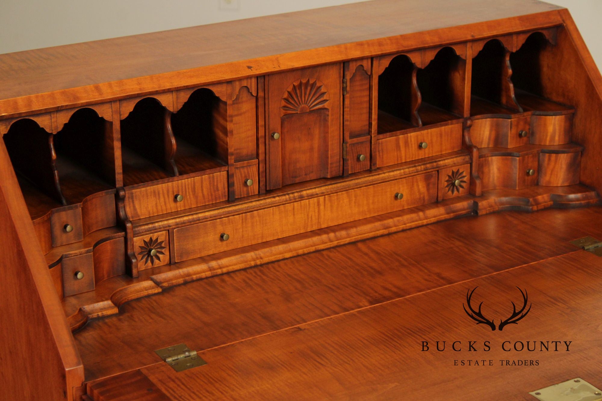 Eldred Wheeler Tiger Maple Chippendale Style Slant Front Desk