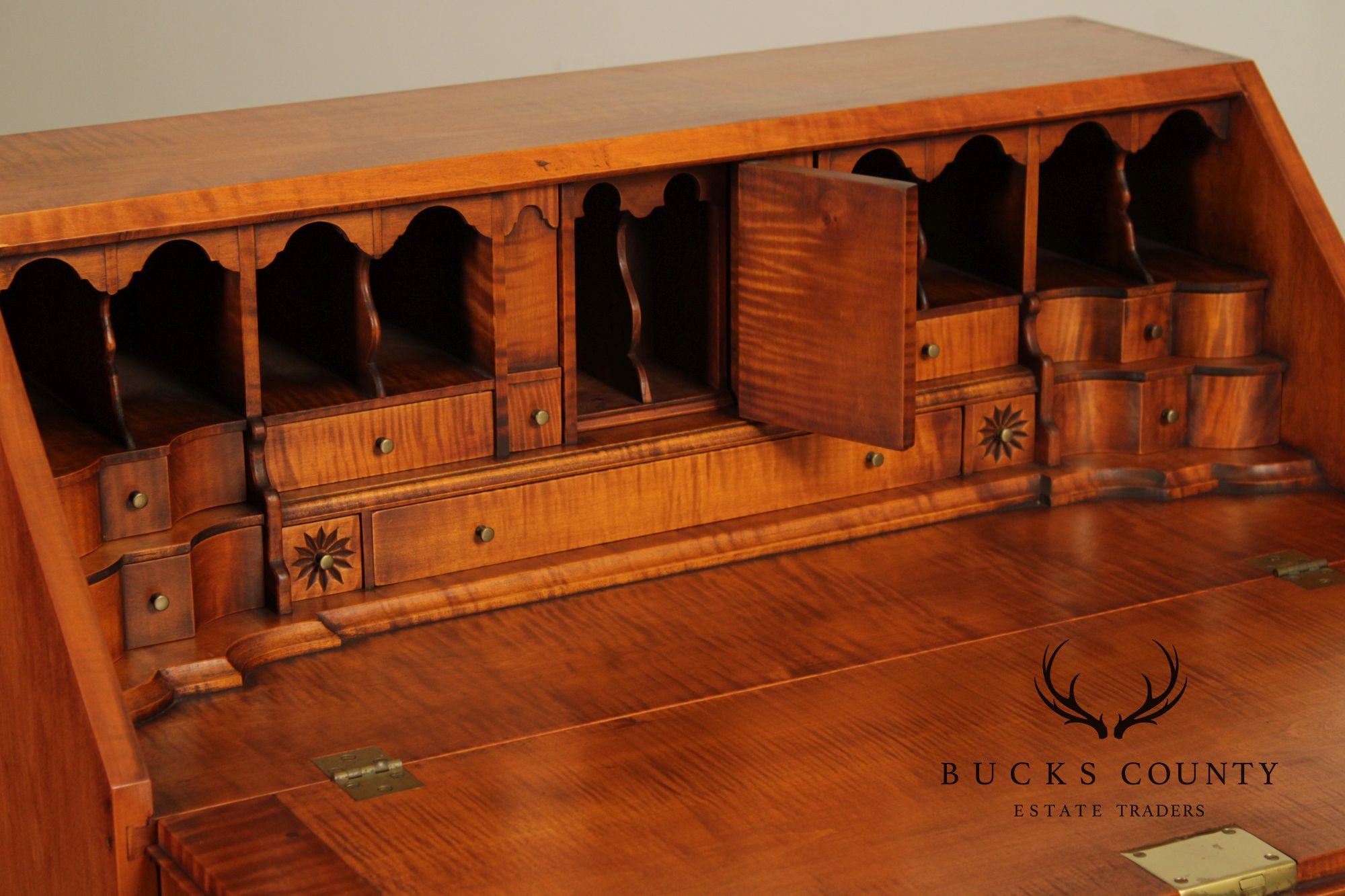 Eldred Wheeler Tiger Maple Chippendale Style Slant Front Desk