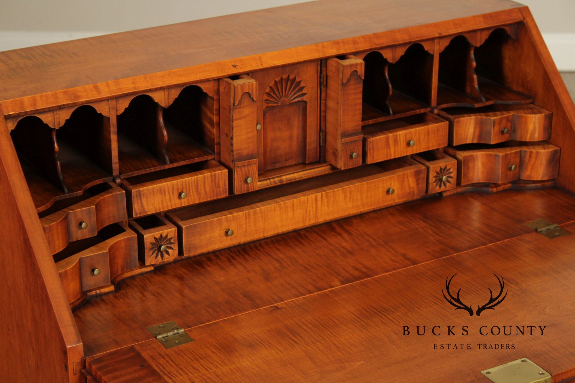 Eldred Wheeler Tiger Maple Chippendale Style Slant Front Desk