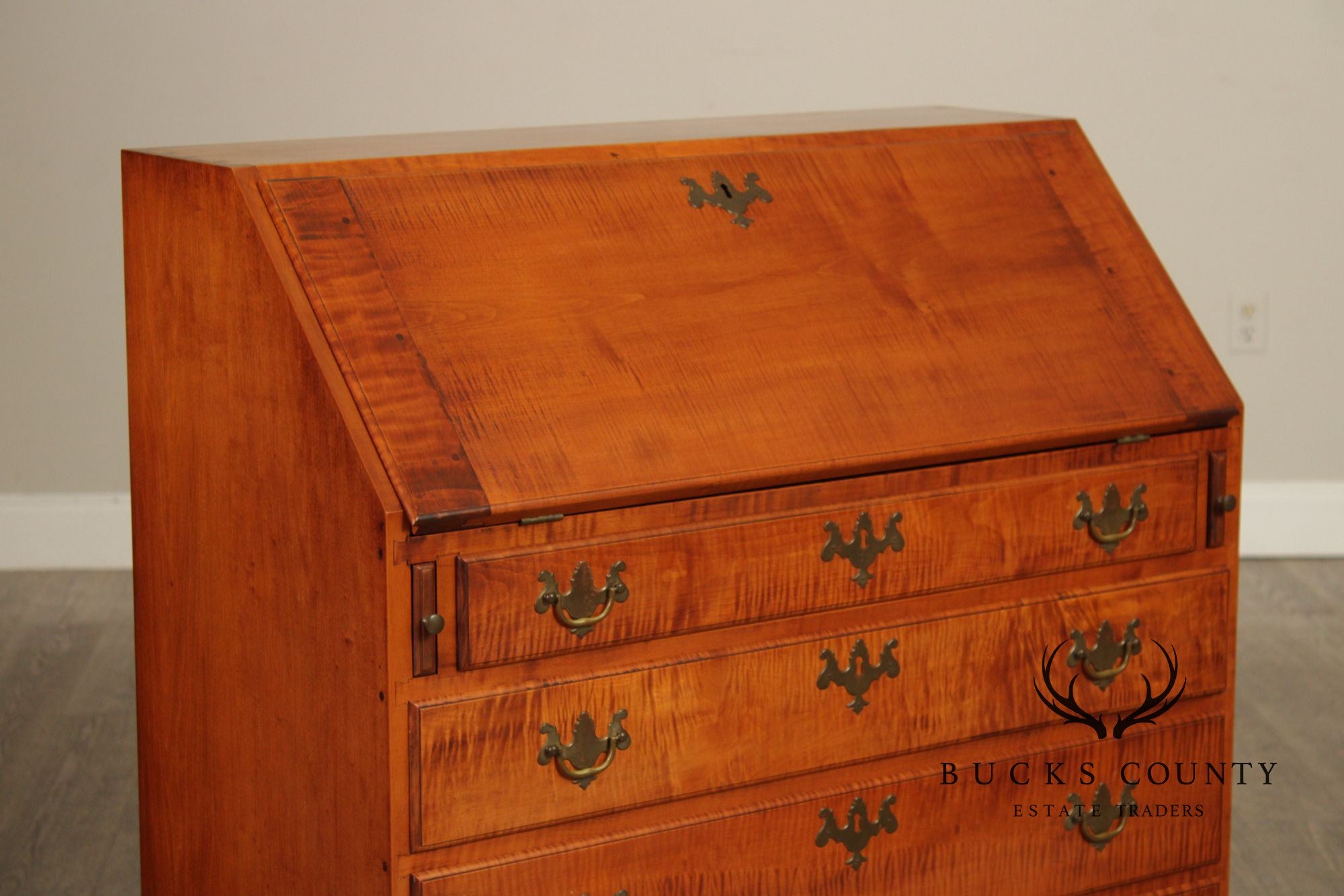Eldred Wheeler Tiger Maple Chippendale Style Slant Front Desk