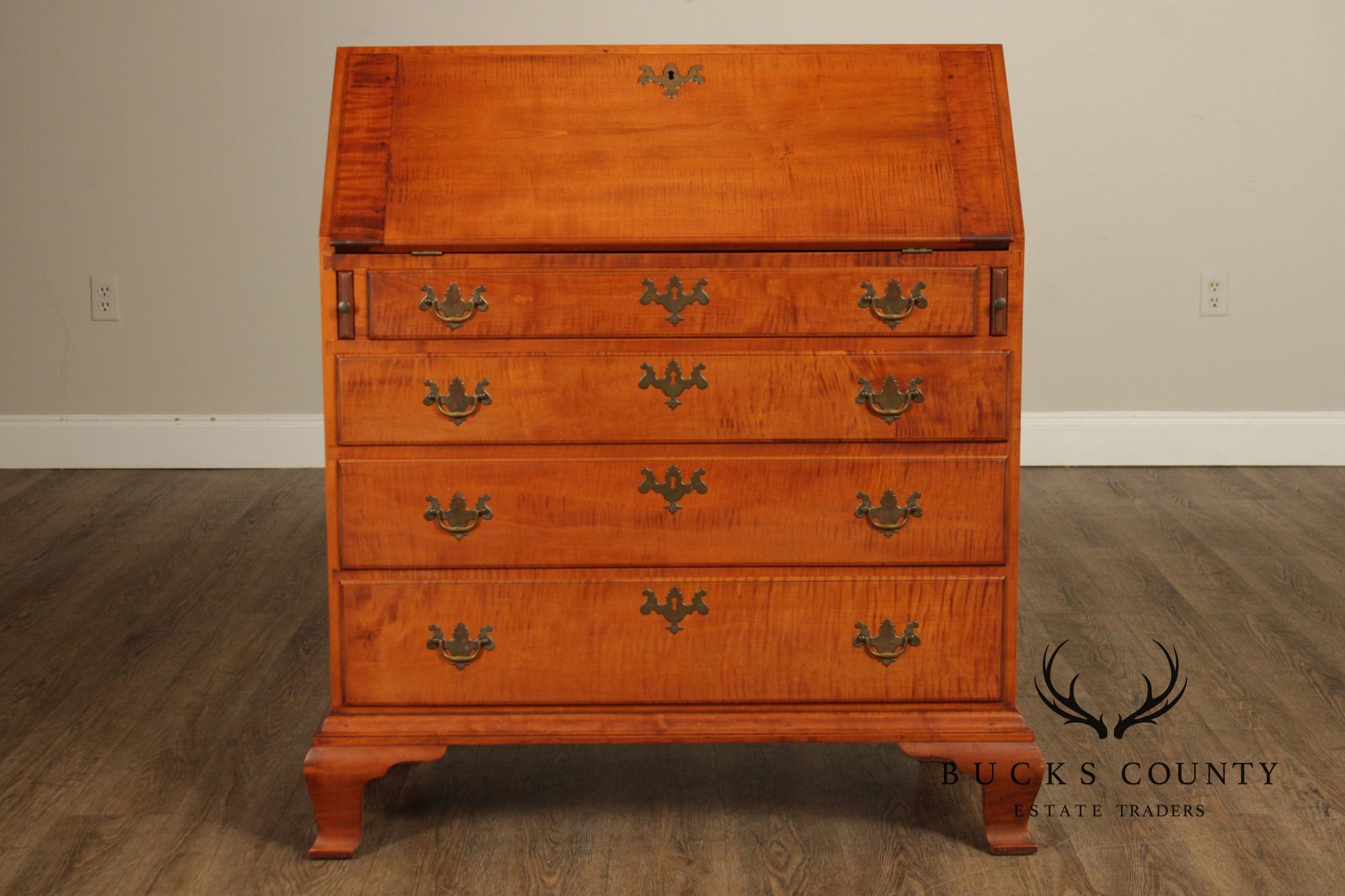 Eldred Wheeler Tiger Maple Chippendale Style Slant Front Desk
