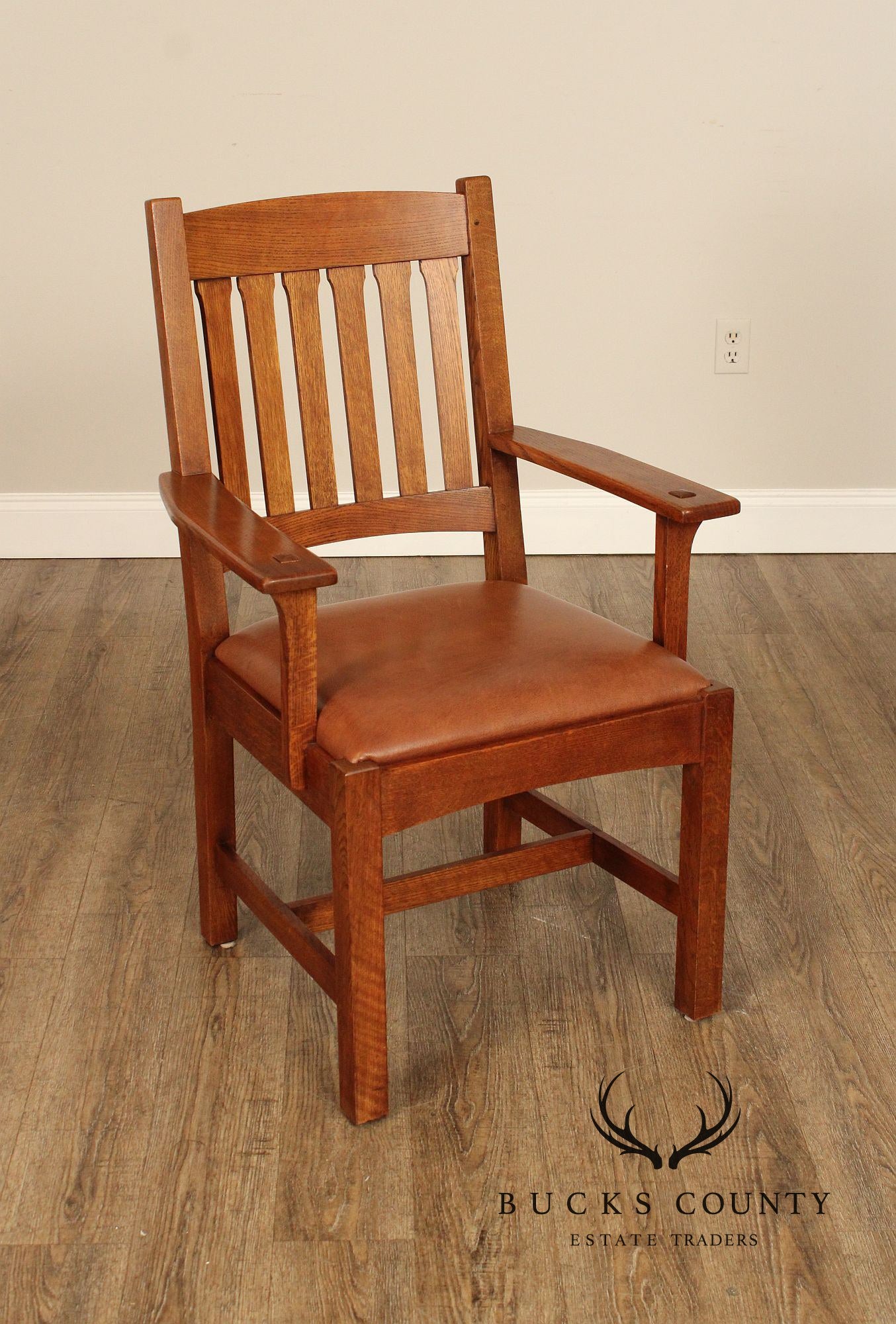 Stickley Mission Collection Oak and Leather Cottage Armchair