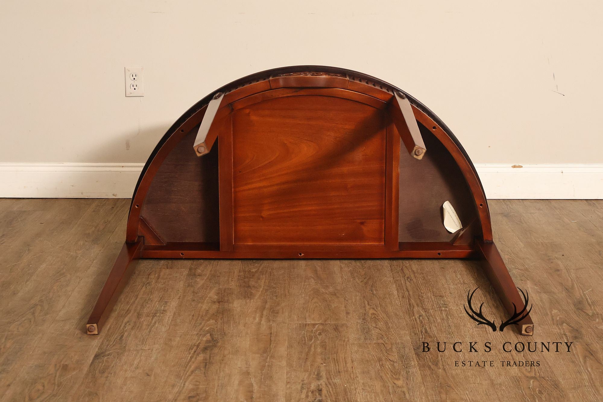 Custom Mahogany Inlaid Demilune Console Table