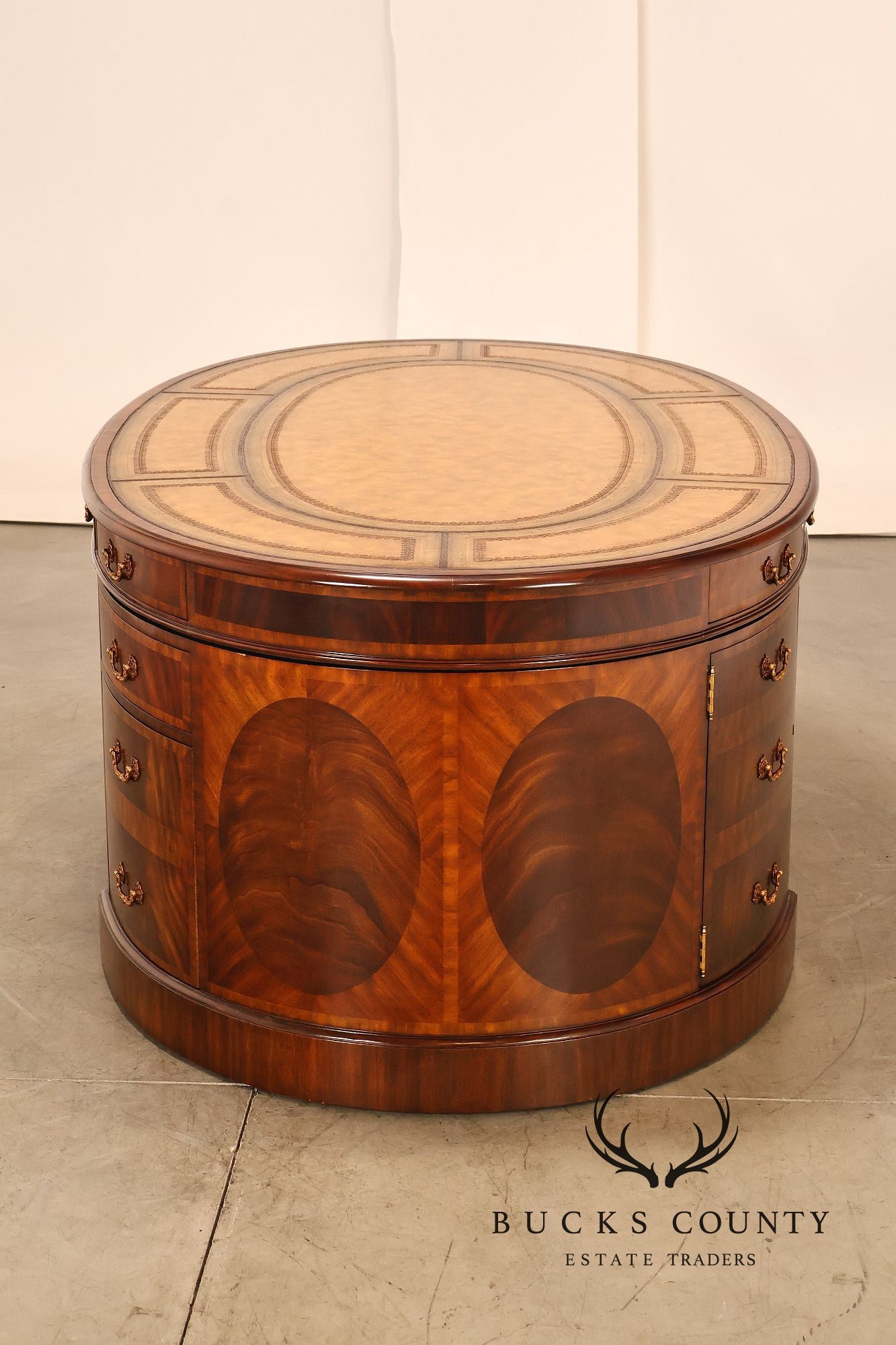 Maitland Smith Oval Mahogany Leather Top Executive Partner's Desk