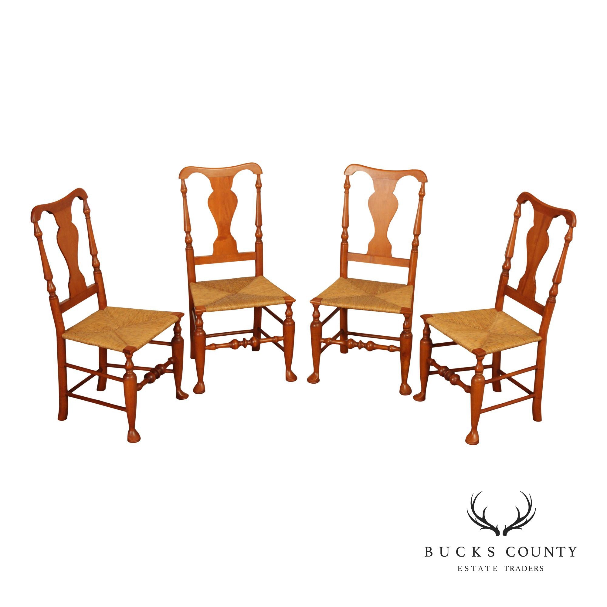 Simms & Thayer Country Maple Rush Seat Dining Chairs Set Of Four