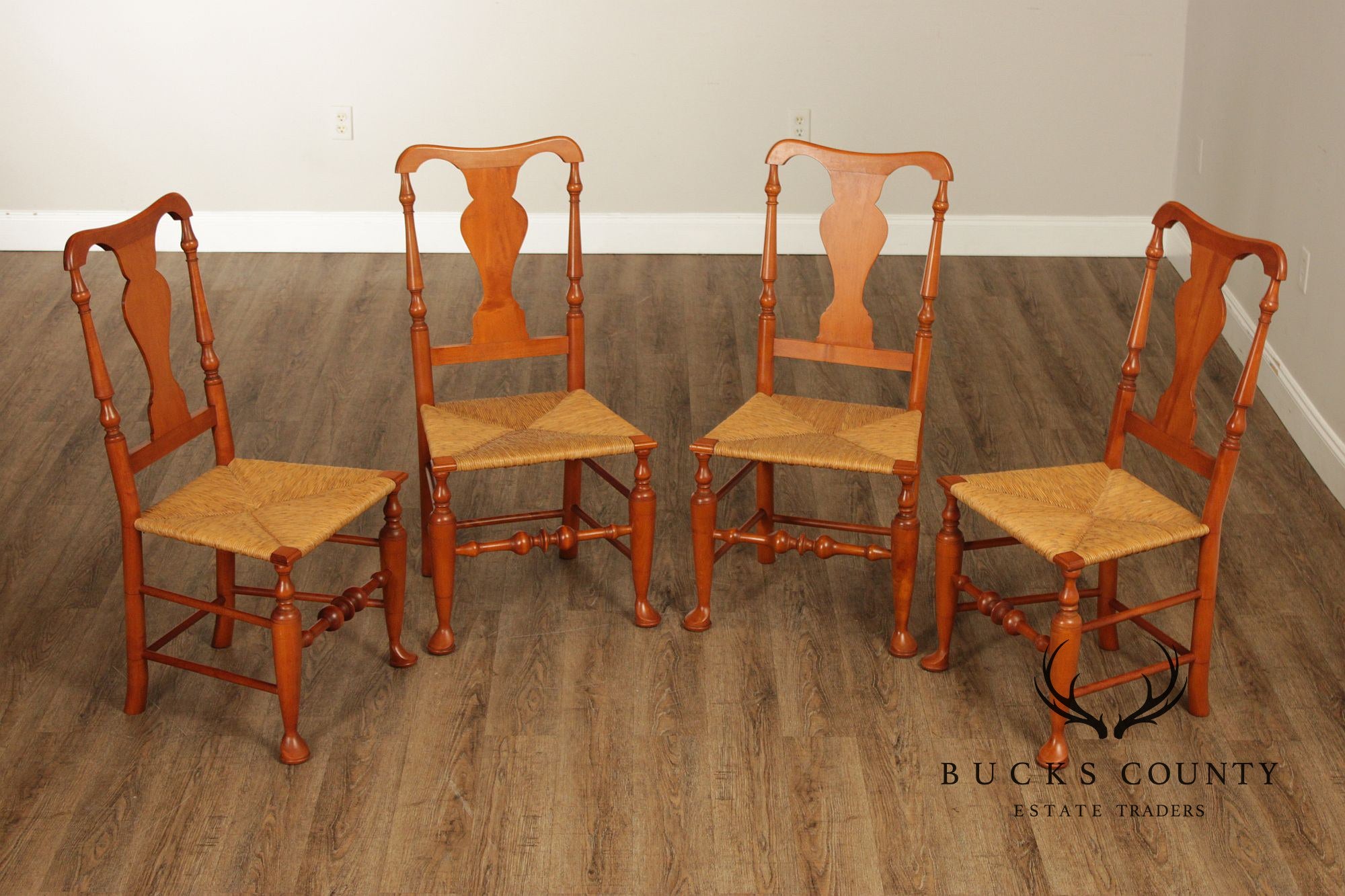 Simms & Thayer Country Maple Rush Seat Dining Chairs Set Of Four