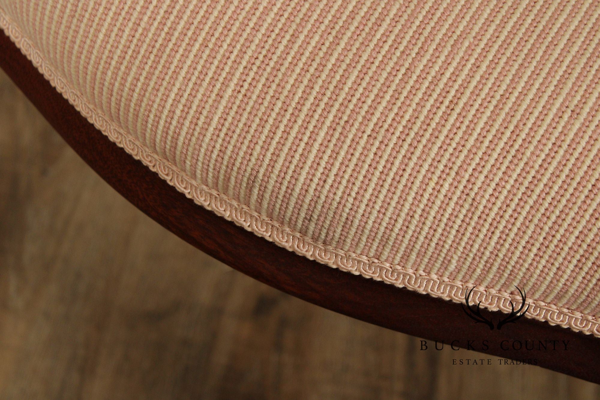 Antique Queen Anne Revival Mahogany Needlepoint Carved Open Arm Chair